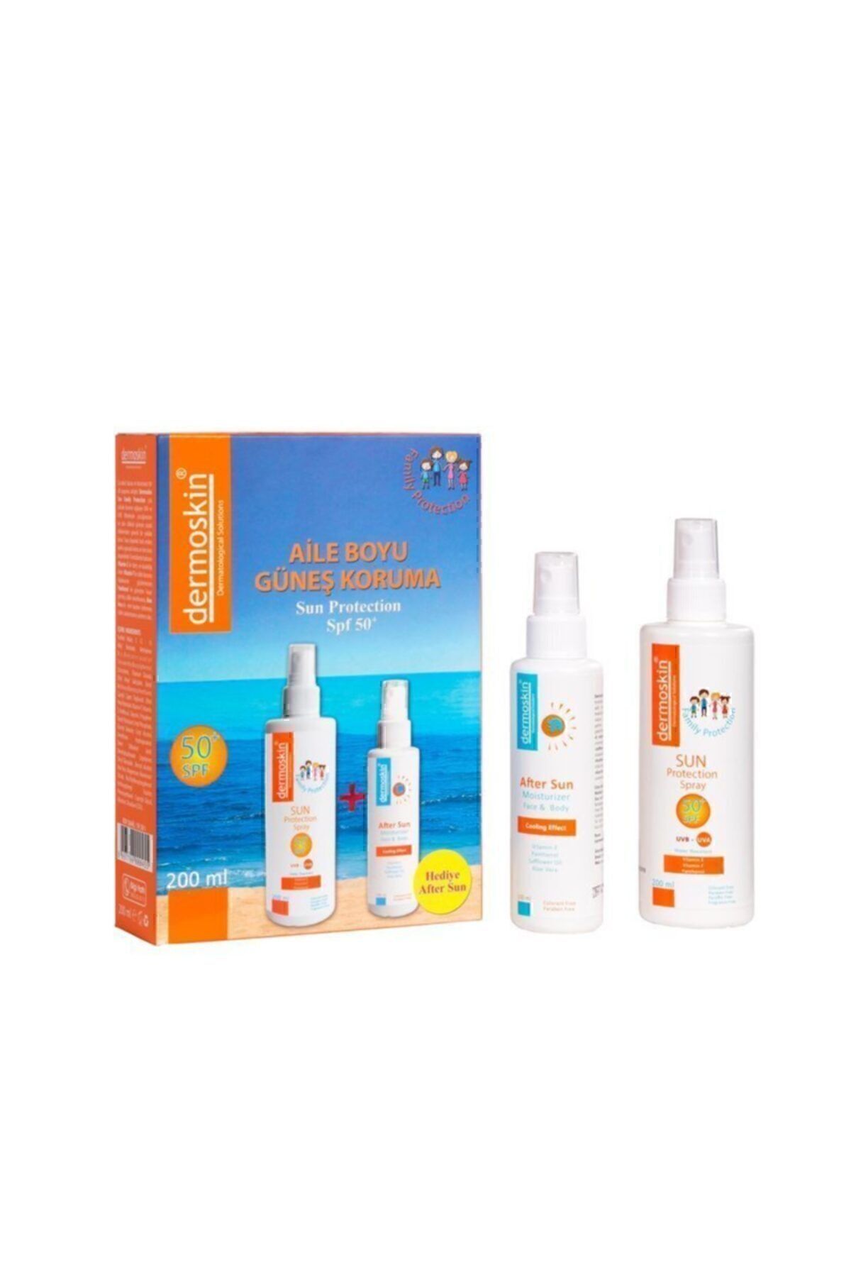 Aile Boyu Güneş Koruma Seti | Güneş Koruyucu Sprey SPF 50+ | After Sun Güneş Kremi | 200+100 ml