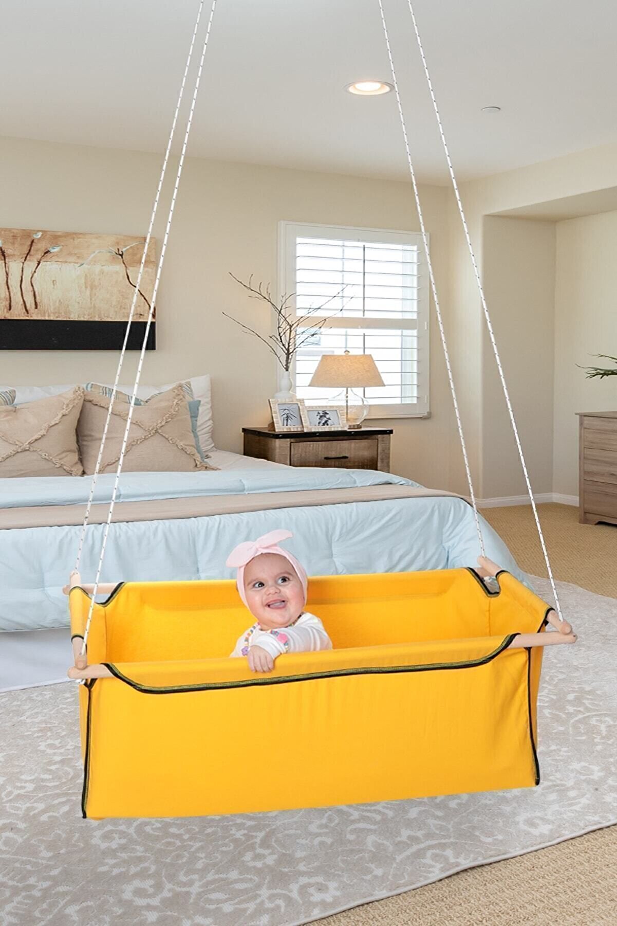 Sally Sarı Hamak Beşik Bebek Hamağı Çingene Salıncağı Beşiği Kamp Piknik Oda Salon Bahçe Salıncak