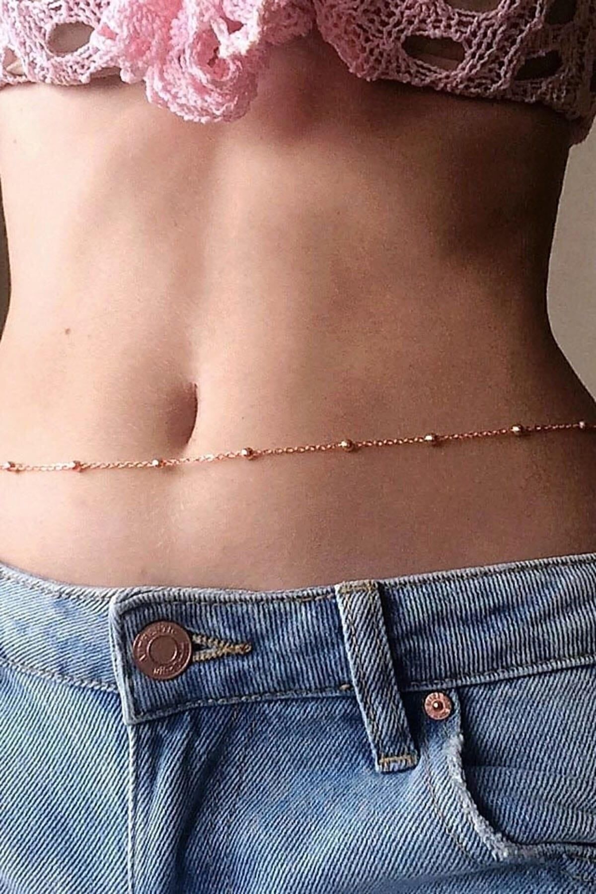 Kadın Altın Made For Belly Küçük Toplu Bel Zinciri Vücut Takısı