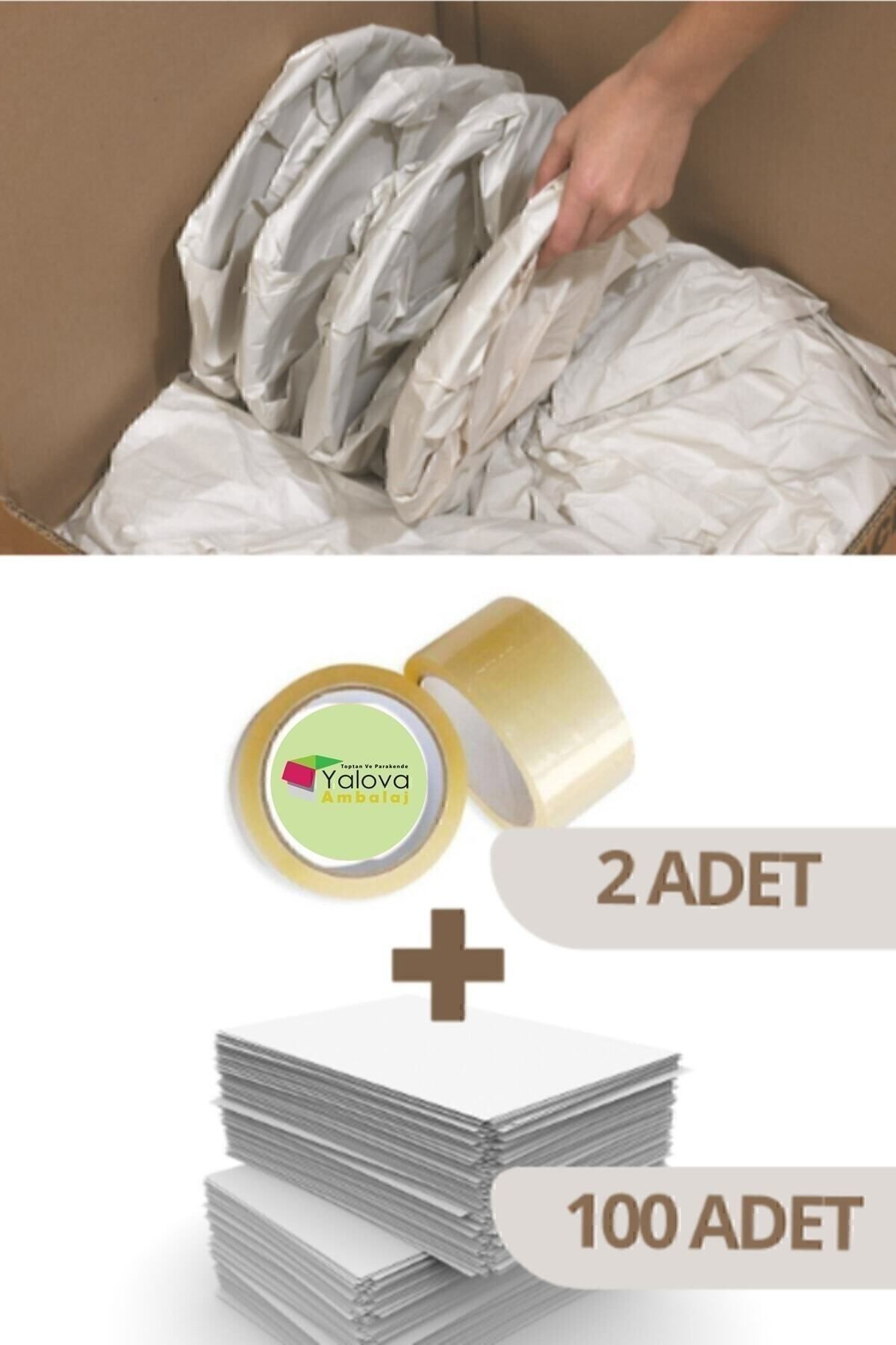 2 Adet Koli Bantı+100 Adet Tabak Bardak Ambalajlama Taşınma Paketleme Kağıdı