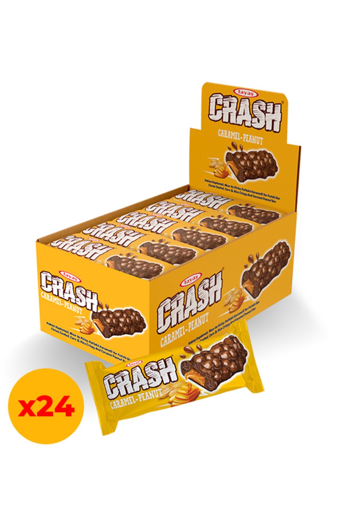 Crash Karamelli Ve Yer Fıstıklı Pirinç Patlaklı Bar Kutu 40 gram X 24 Adet Kutulu