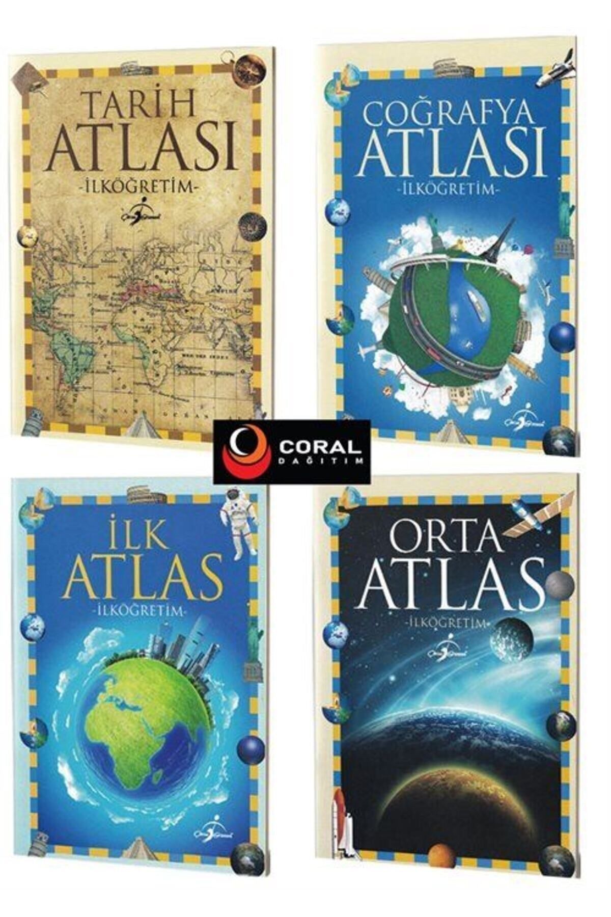 İlköğretim Atlas Seti / Coğrafya, Tarih, Orta ve İlk Atlas 4 Kitap Set