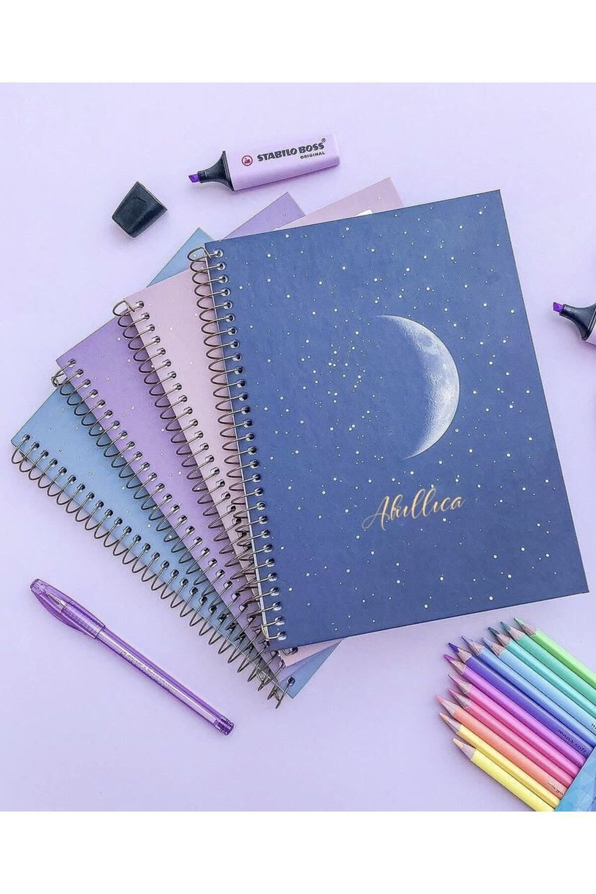 A5 Spiralli 4'lü Çizgisiz Okul Defter Seti 13,5 X 20,5 Cm 56 Yaprak Karton Kapak Notebook New Moon