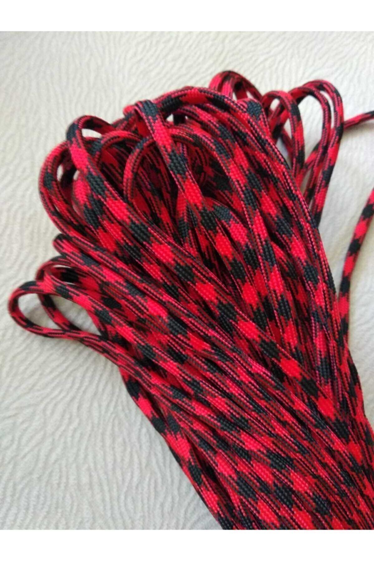 Siyah-kırmızı Kamuflaj Desenli Paracord Bileklik İpi 5 Metre