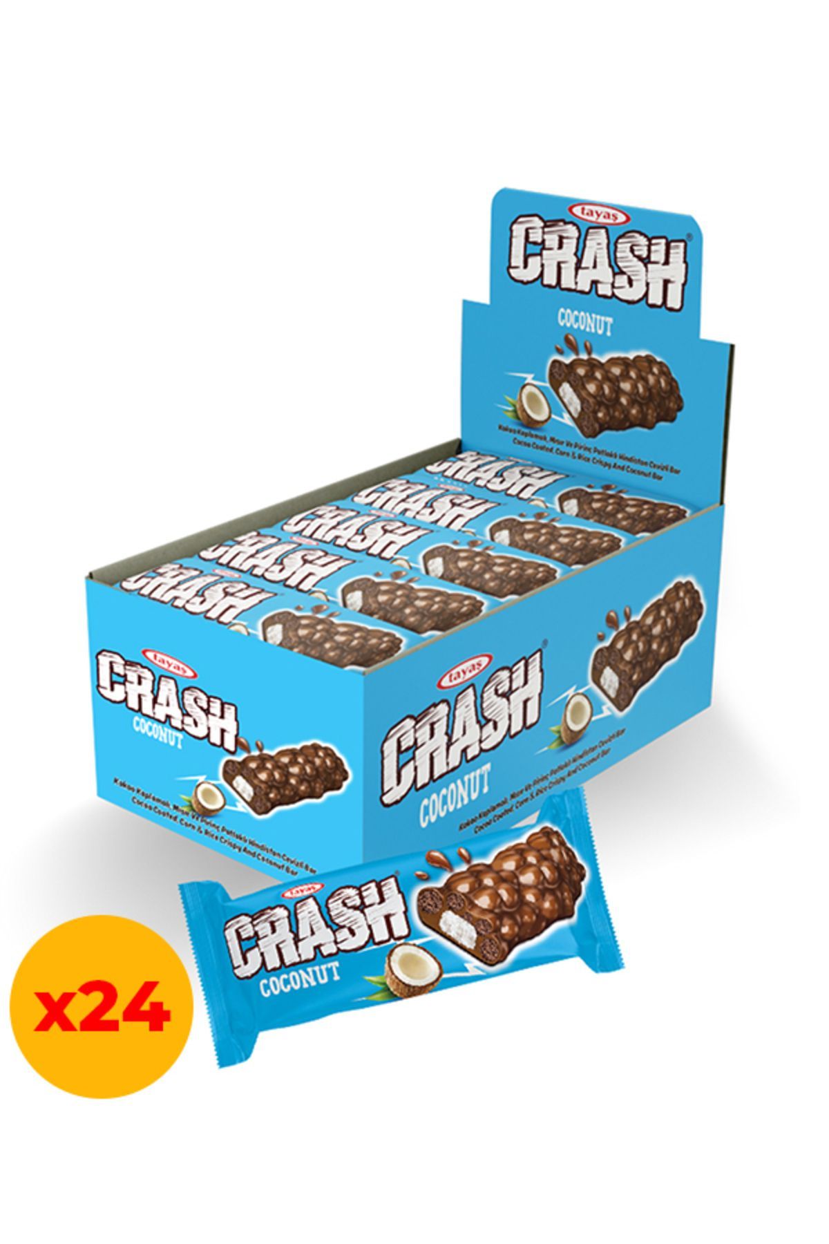 Crash Hindistan Cevizli Pirinç Patlaklı Bar Kutu 40 gram X 24 Adet Kutulu