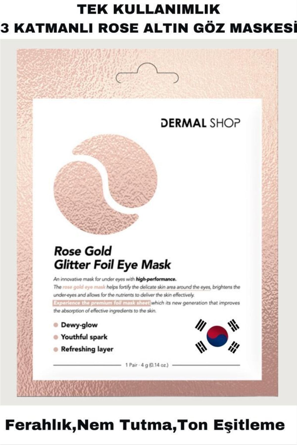 3 Katmanlı Rose Gold Glitter Foil Göz Altı Torbalarına Karşı Kağıt Göz Maskesi 4 gr