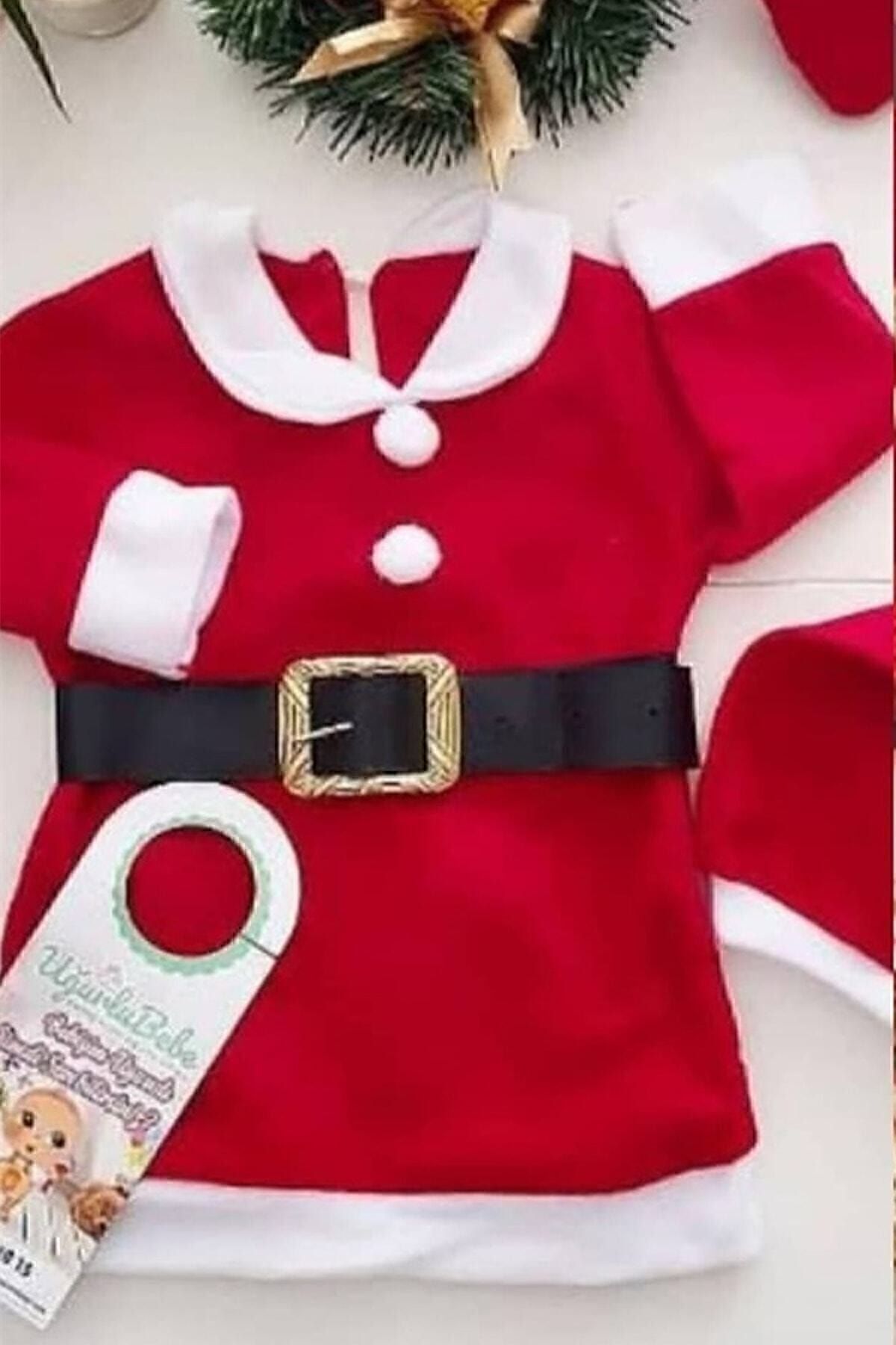 Kız Çocuk Kırmızı Yeni Yıl Noel Kostüm Elbise Seti Yılbaşı