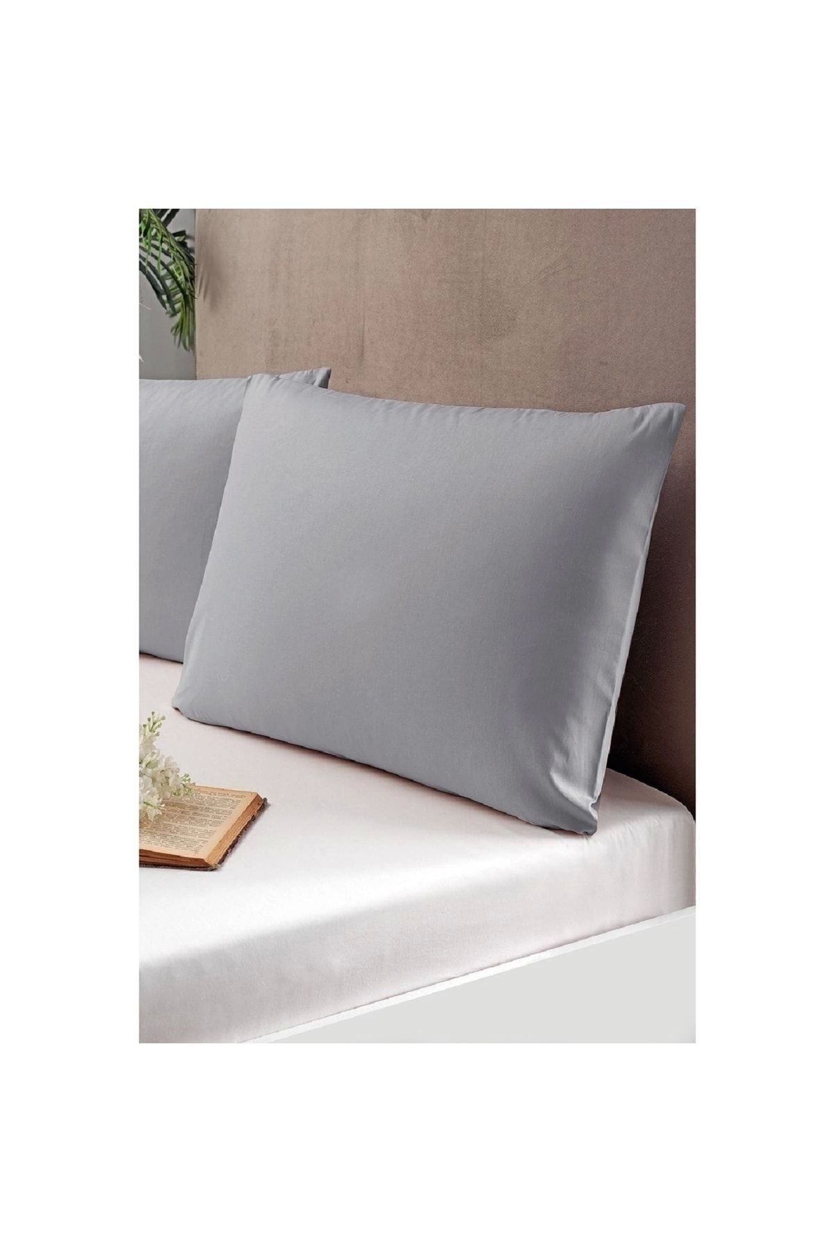 2 Adet Gri Fermuarlı 50x70 Cm Yastık Kılıfı