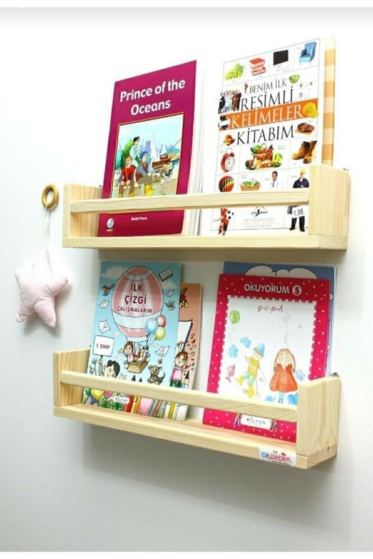 2'li Montessori Kitaplık Duvar Rafı Bebek Çocuk Odası Ahşap Kitaplık