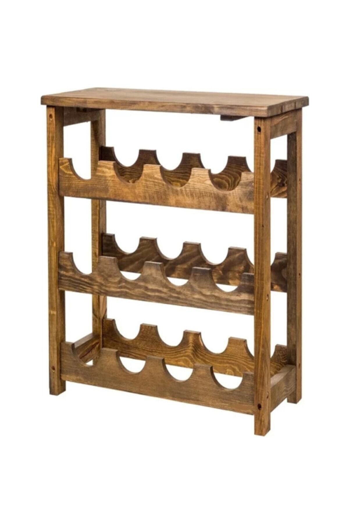 Ahşap Eskitme 3 Katlı Şaraplık Ve Şişelik Şarap Rafı Mini Bar Raf