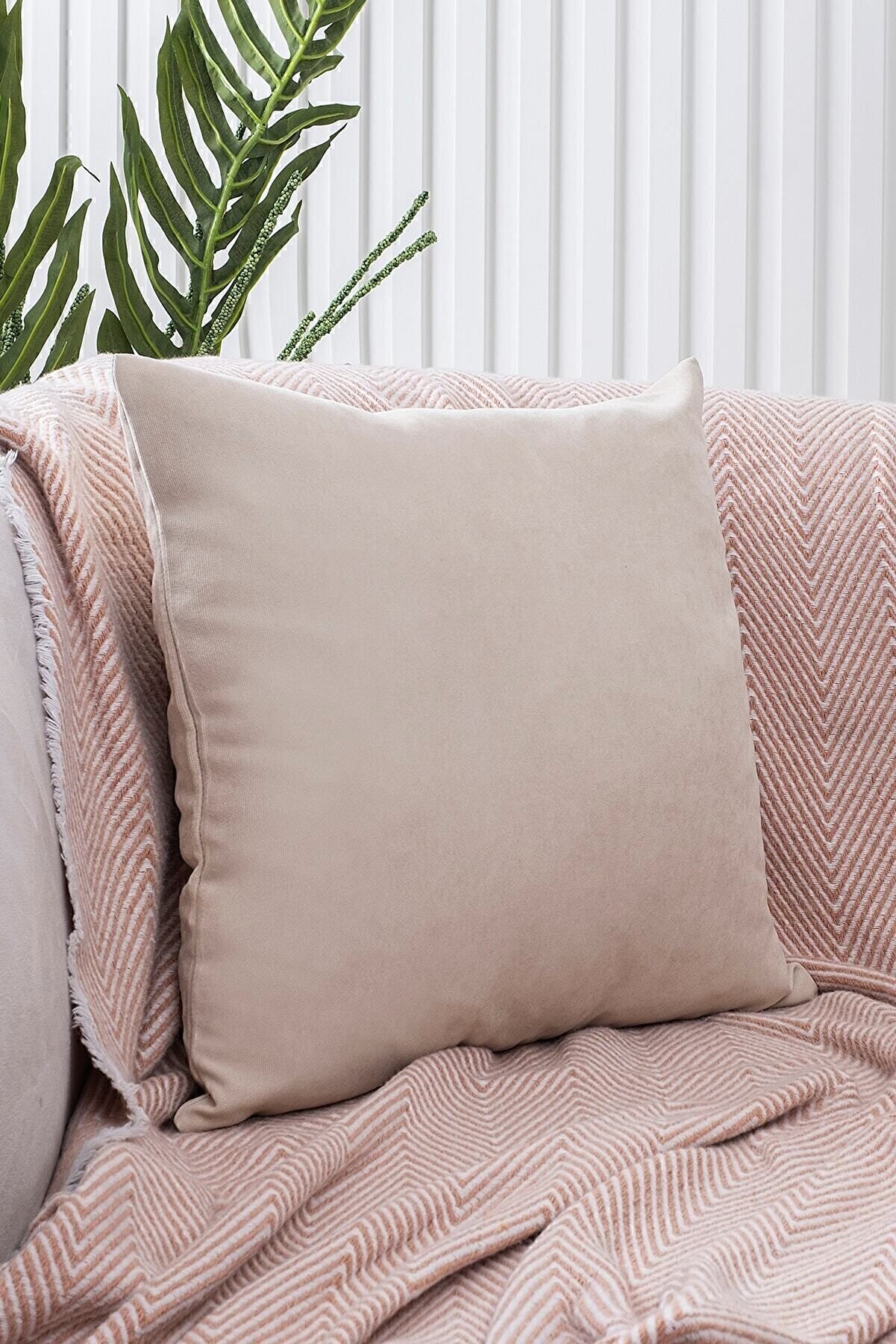 Panoroma Sade Düz Dekoratif Yastık Kılıfı – Punch Yapılabilir Kırlent Kılıfı – Krem