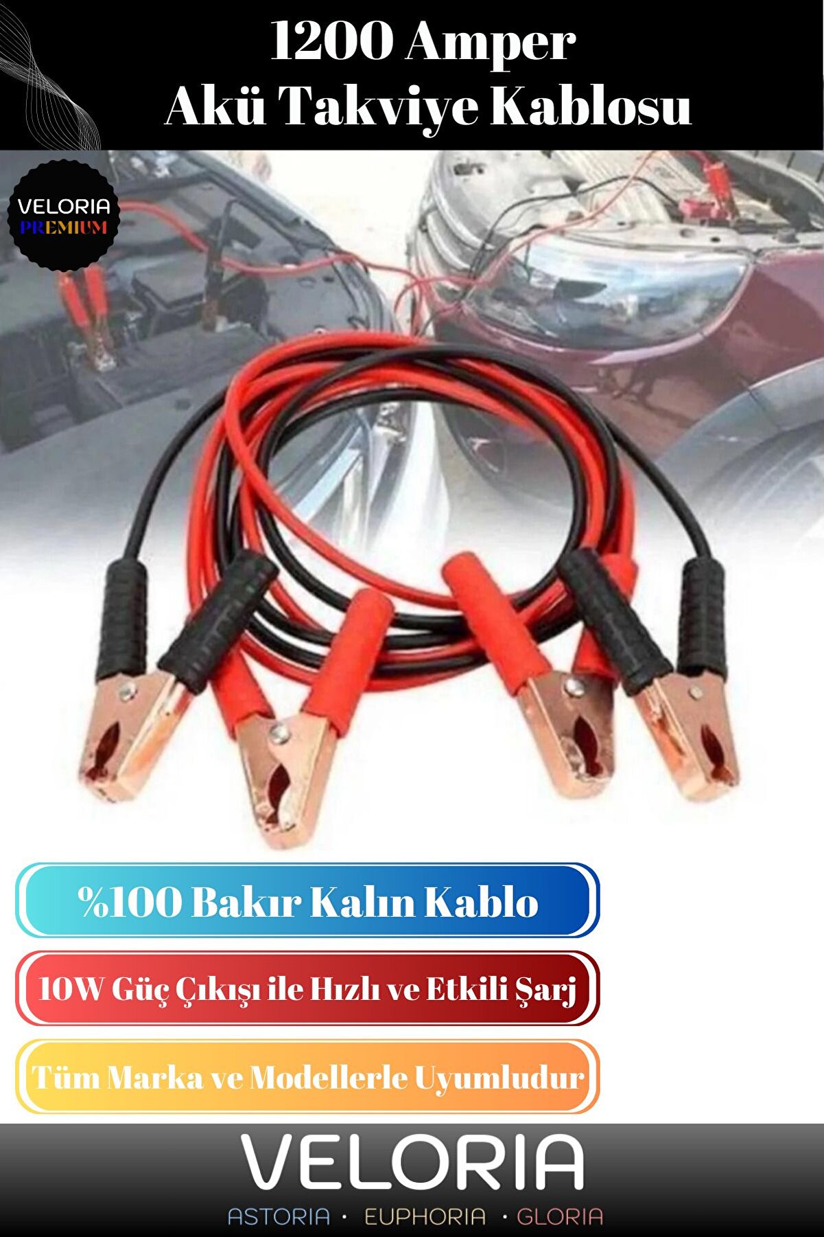 Özel Üretim %100 Bakır Kalın Kablo 1200 Amper Güçlü Oto Akü Takviye Hızlı Şarj Kablosu