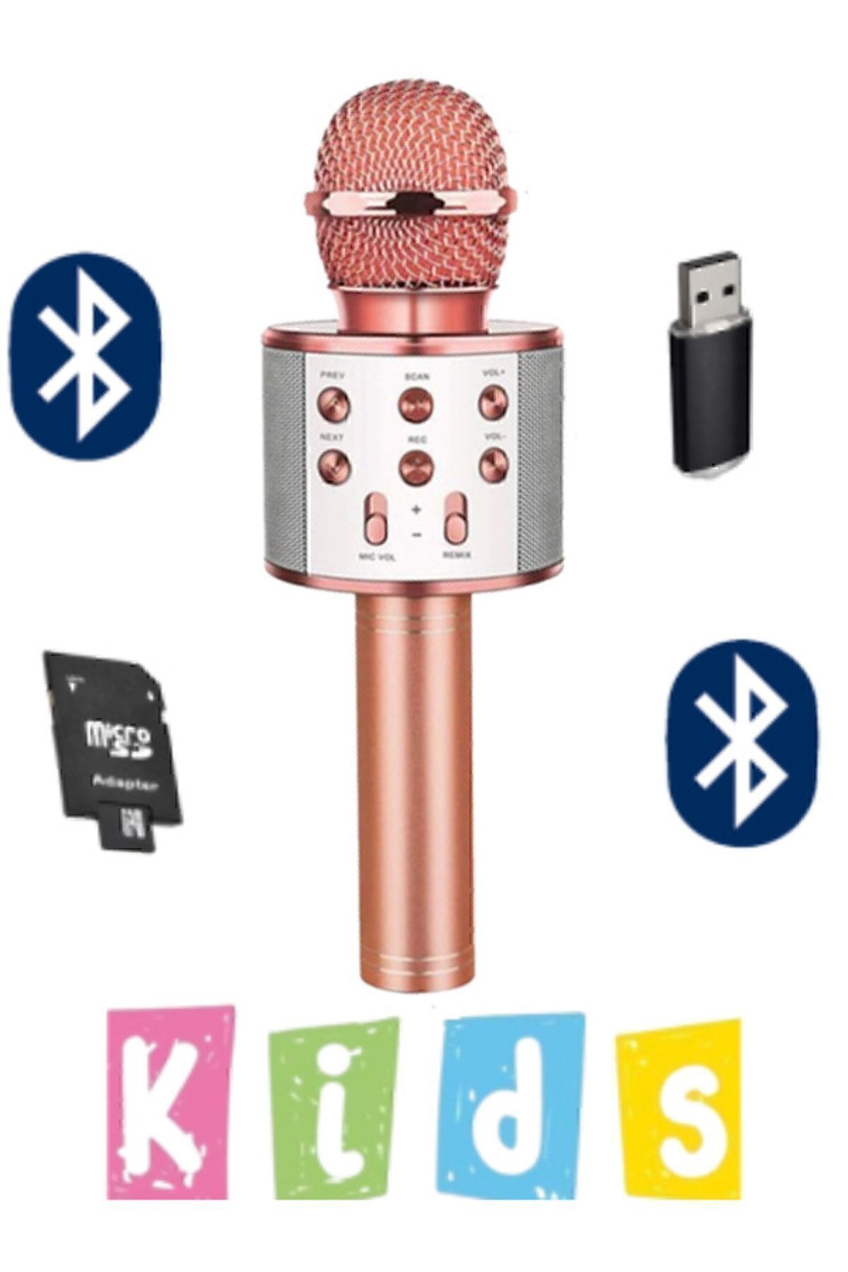 Karaoke Mikrofon Dahili Hoparlörlü Usb Flash Tf Kart Destekli Ses Değiştirme Efektli Çocuk Mikrofonu