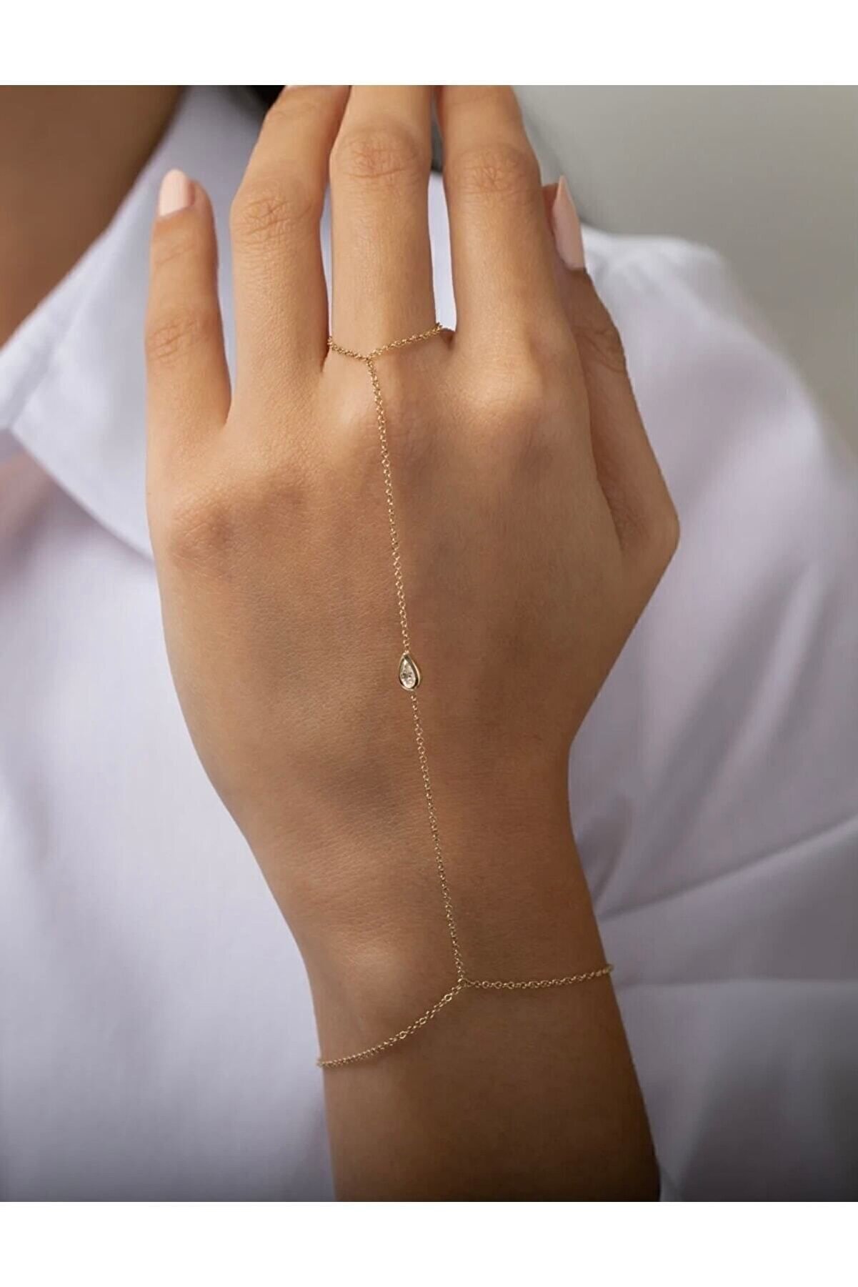 14k Gold Tek Taşlı El Aksesuarı