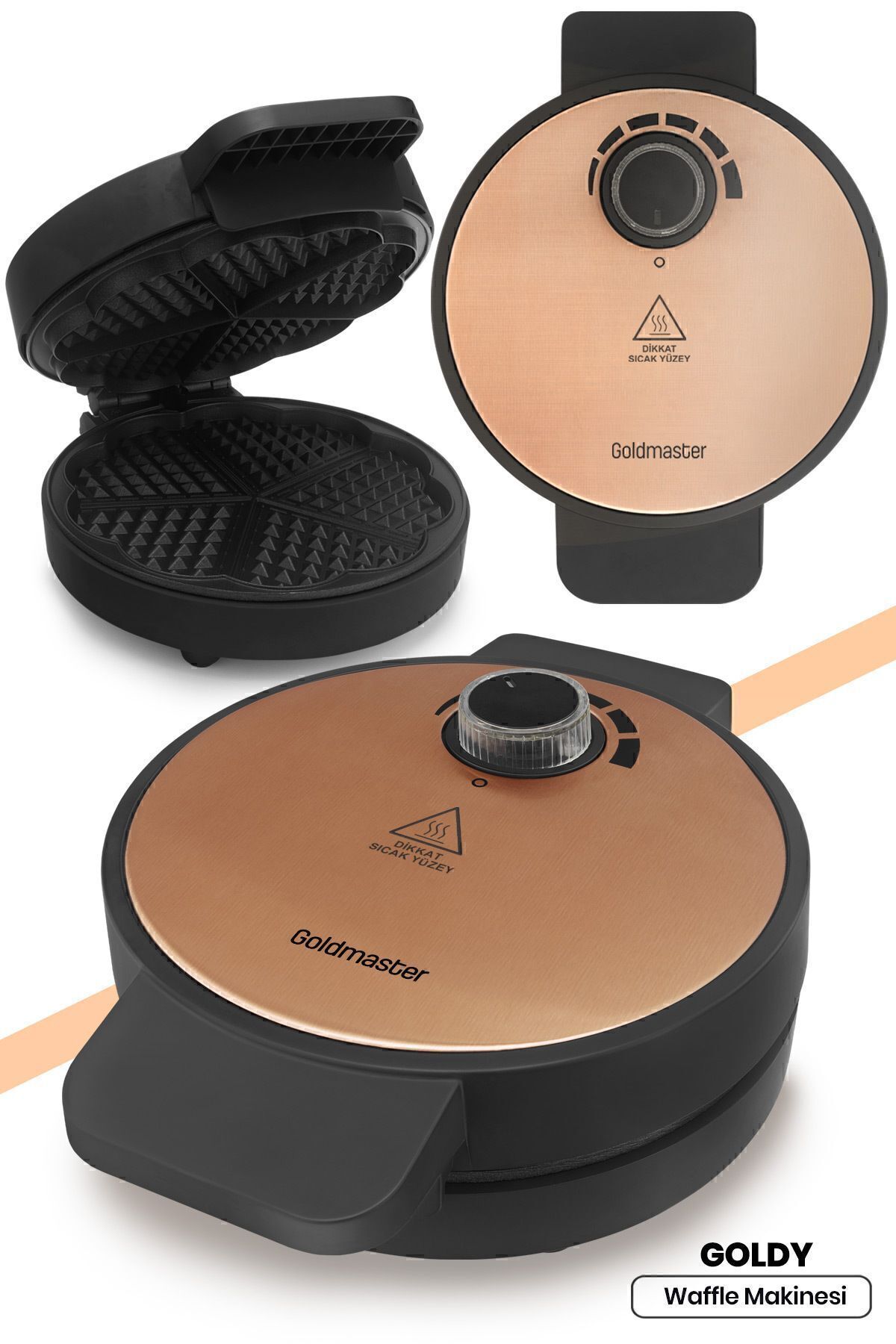 Goldy Rose Gold 1000 Watt Taşmayı Önleyen Derin Plakalı Waffle Makinesi