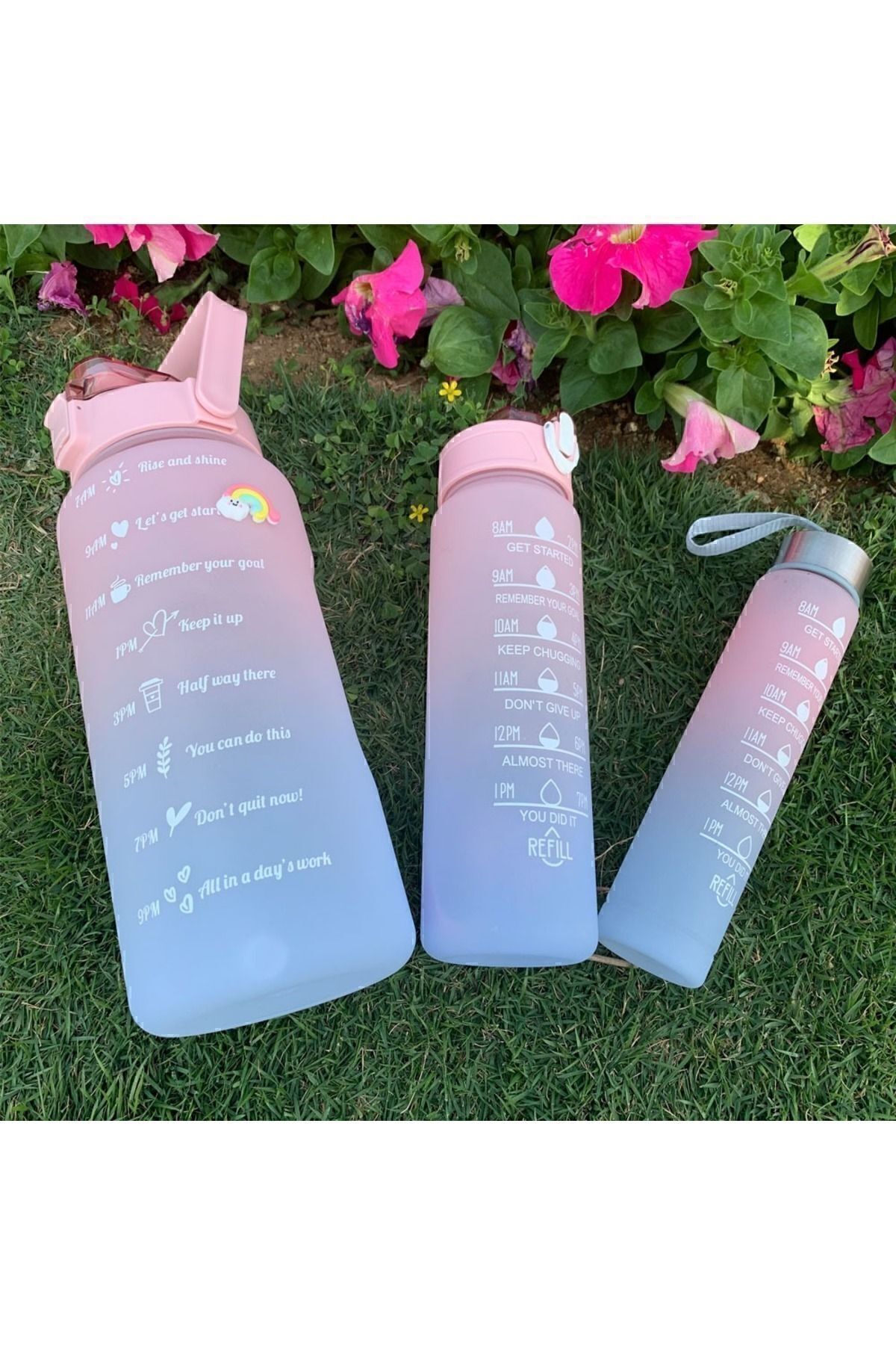 Motivasyonel 3 lü Set Su Matarası 2 lt+900 ml+600 ml Tritan Spor Salonu Suluk
