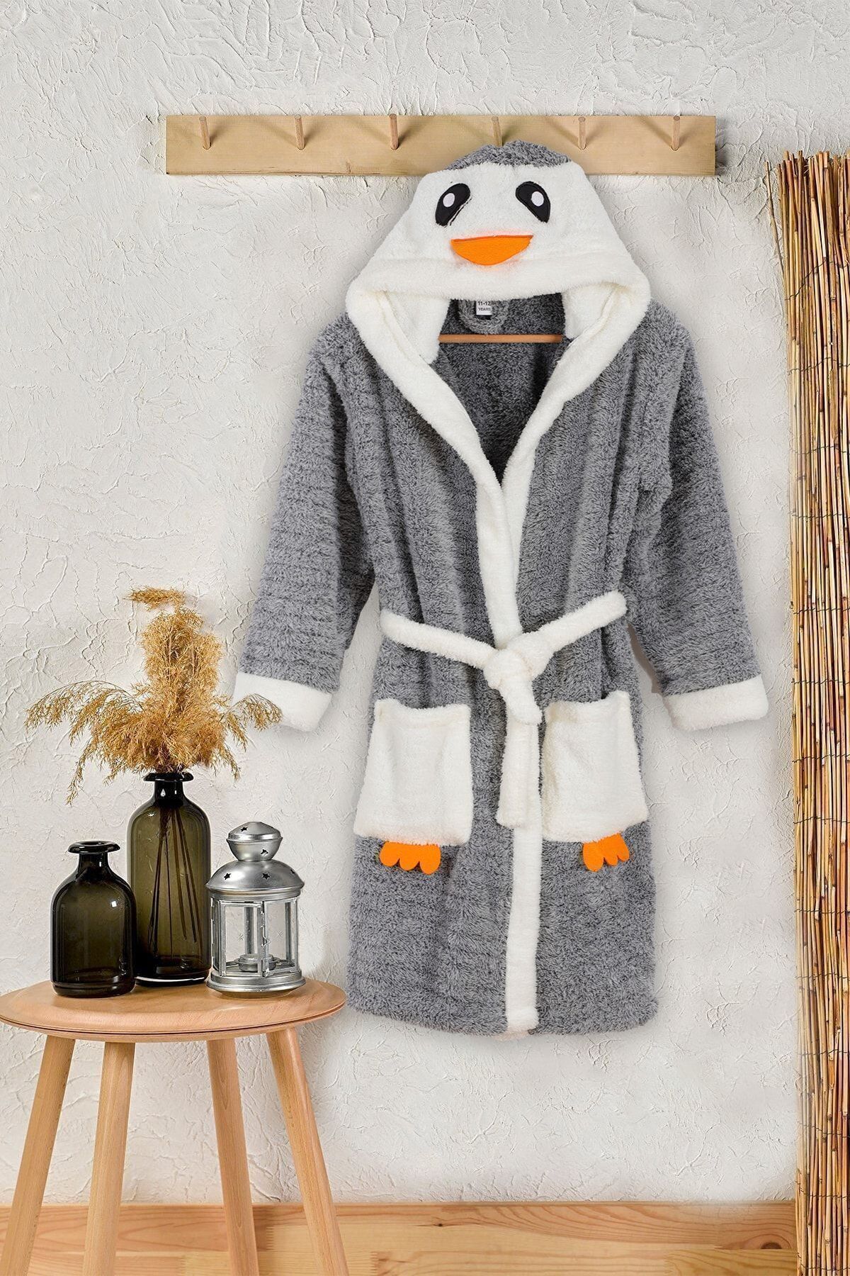 Penguen Nakışlı Welsoft Peluş Çocuk Genç Polar Sabahlık Welsoft Soft Bornoz
