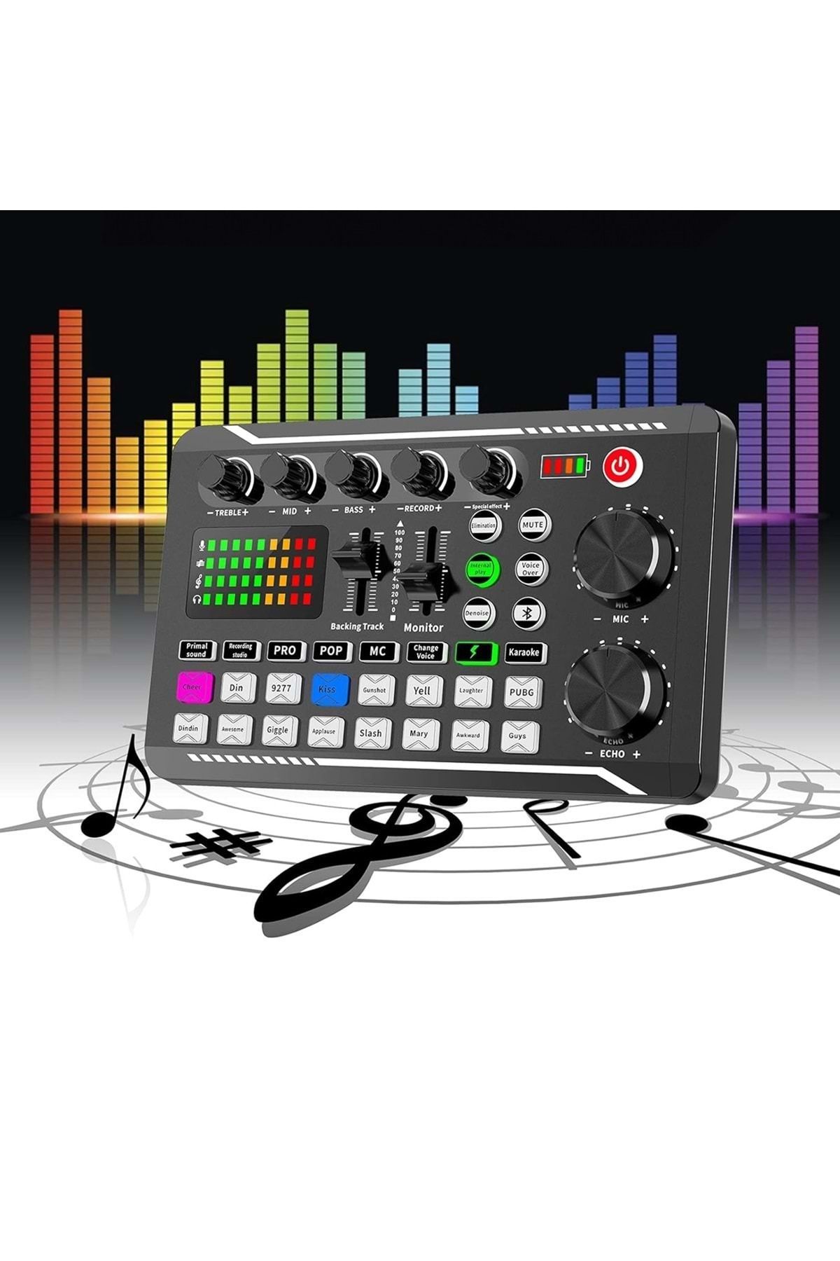 Stüdyo Ses Mikseri Şarjlı F998 Bluetooth DJ Canlı Yayın Kondenser Mikrofon Bağlantısı