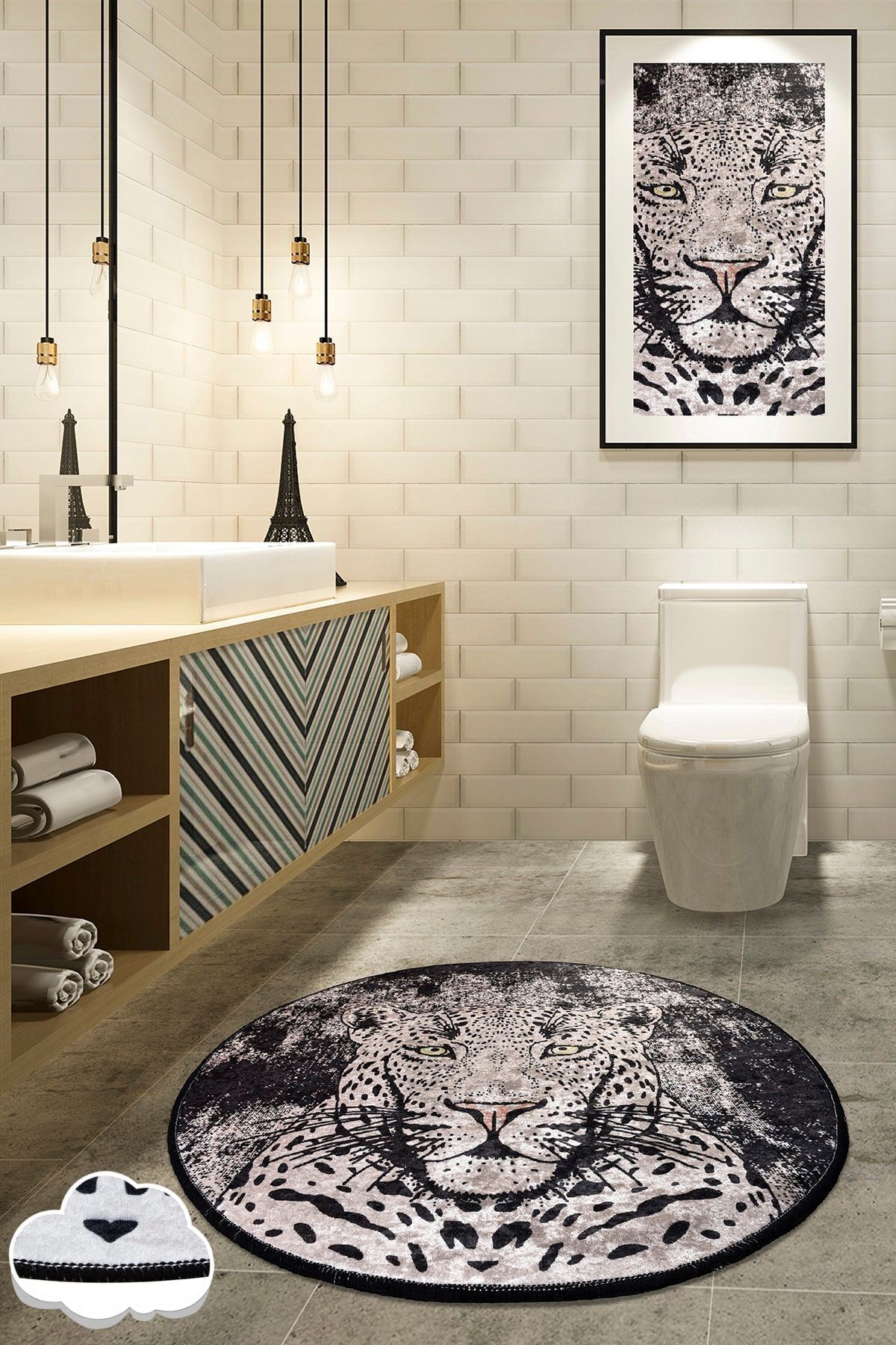 Tıger Çap 100 Cm Banyo Halısı , Kaymaz Taban Yıkanabilir Djt