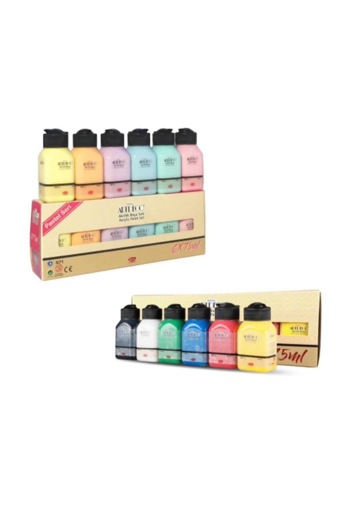 6 Pastel 6 Canlı Renk Akrilik Boya 12*75 ml Set