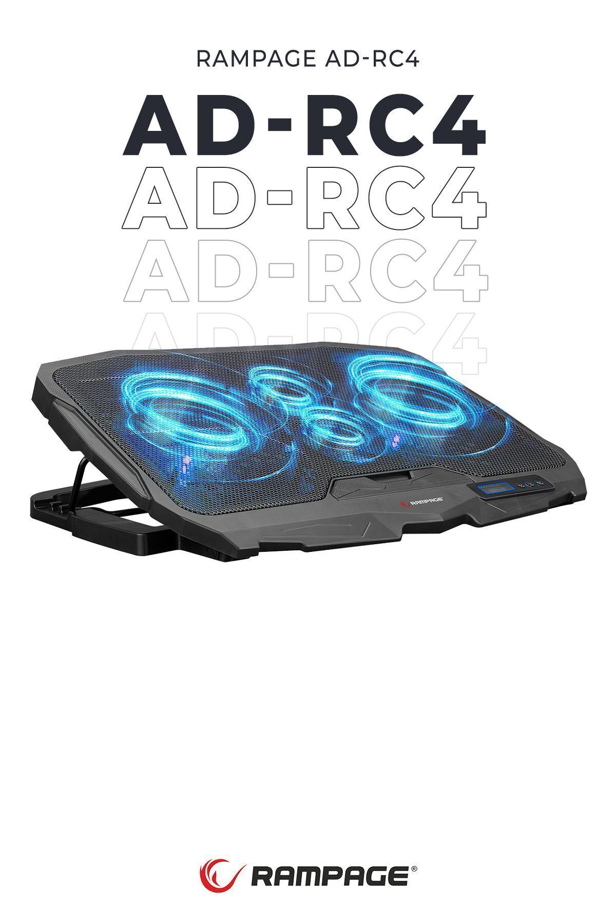 Ad-rc4 Mavi Ledli 15-17 Inç 4 Fanlı Kontrol Panelli Pro Notebook Laptop Soğutucu Stand