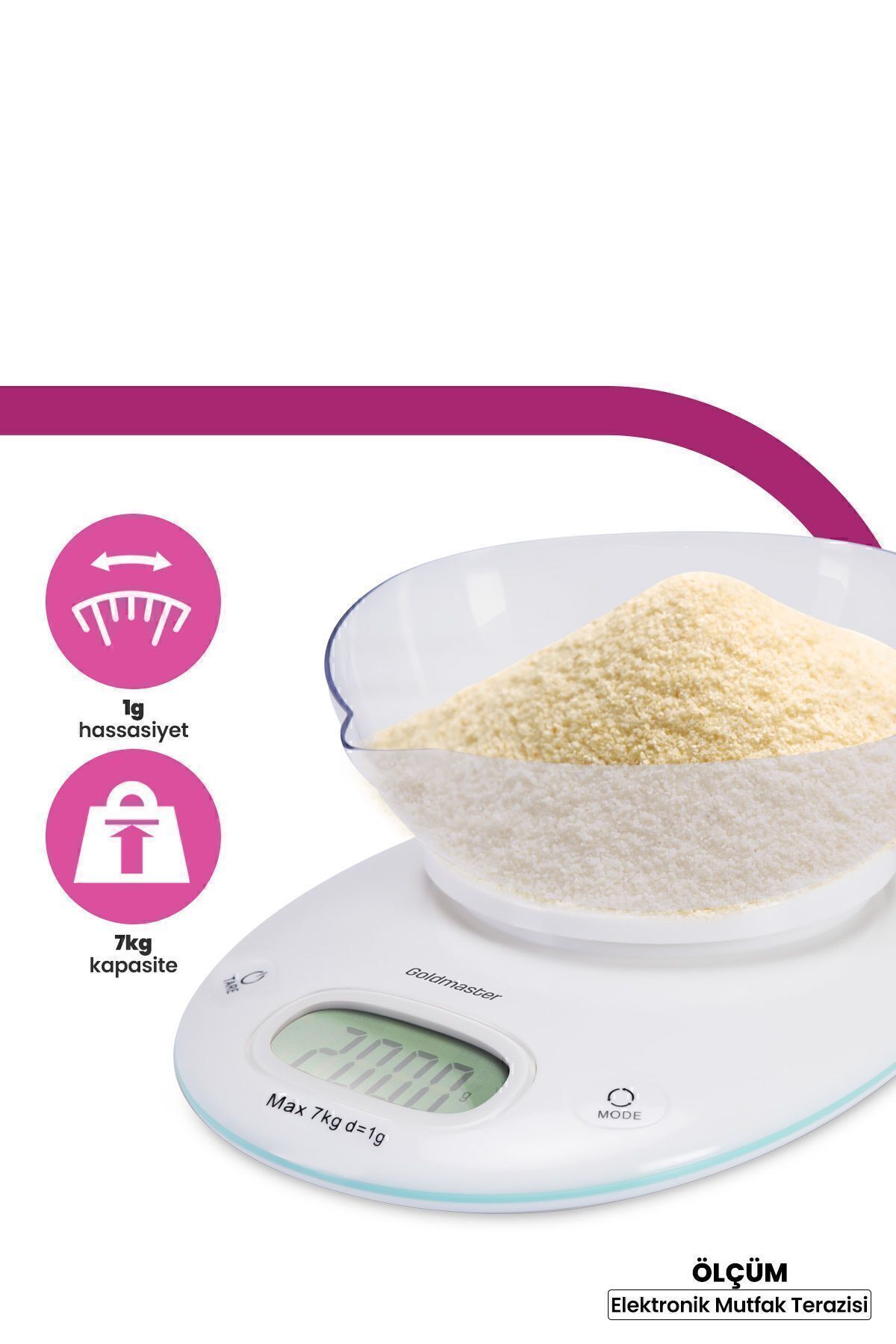 Ölçüm Geniş Led Ekranlı Dokunmatik Dijital Hassas 1gr-7kg Mutfak Tartısı Terazisi