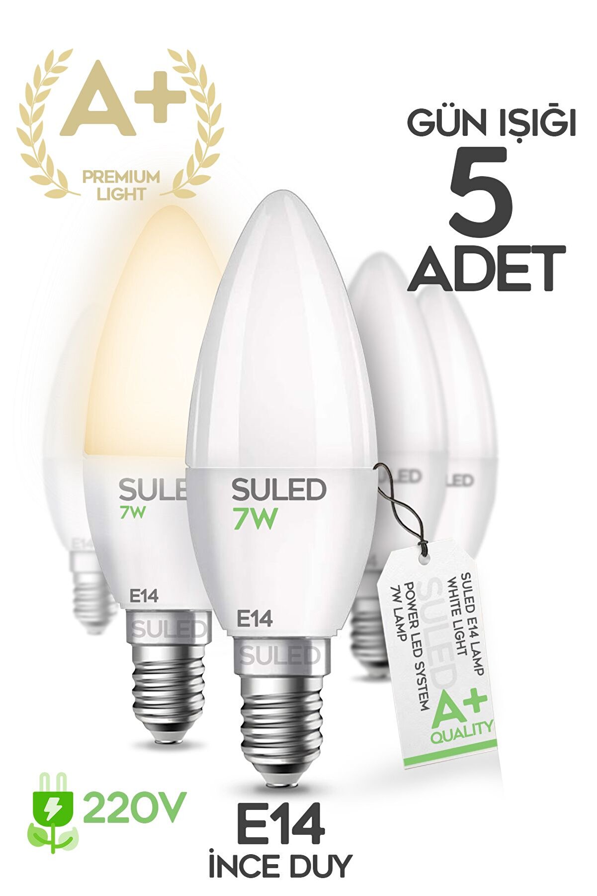 Grafen E14 Duy Gün Işığı 5 Adet Mum Buji Ampul Avize Abajur Lambası Ince Duylu Lamba 5'li Set