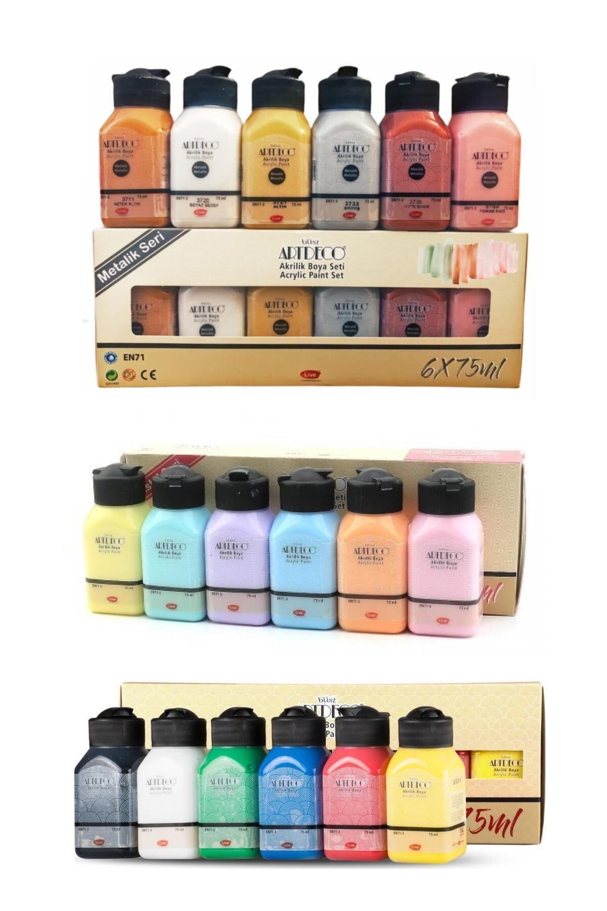Akrilik Boya 6x75 ml Metalik Renkler 6x75ml Pastel Renkler 6x75ml Canlı Renkler