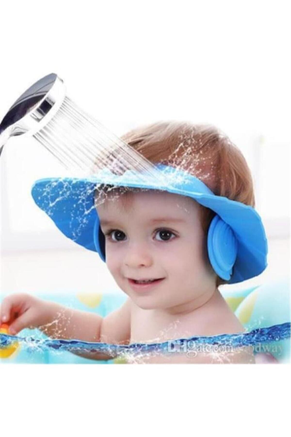 Bebek Banyo Şapkası Düğmeli Kulaklıklı Mavi