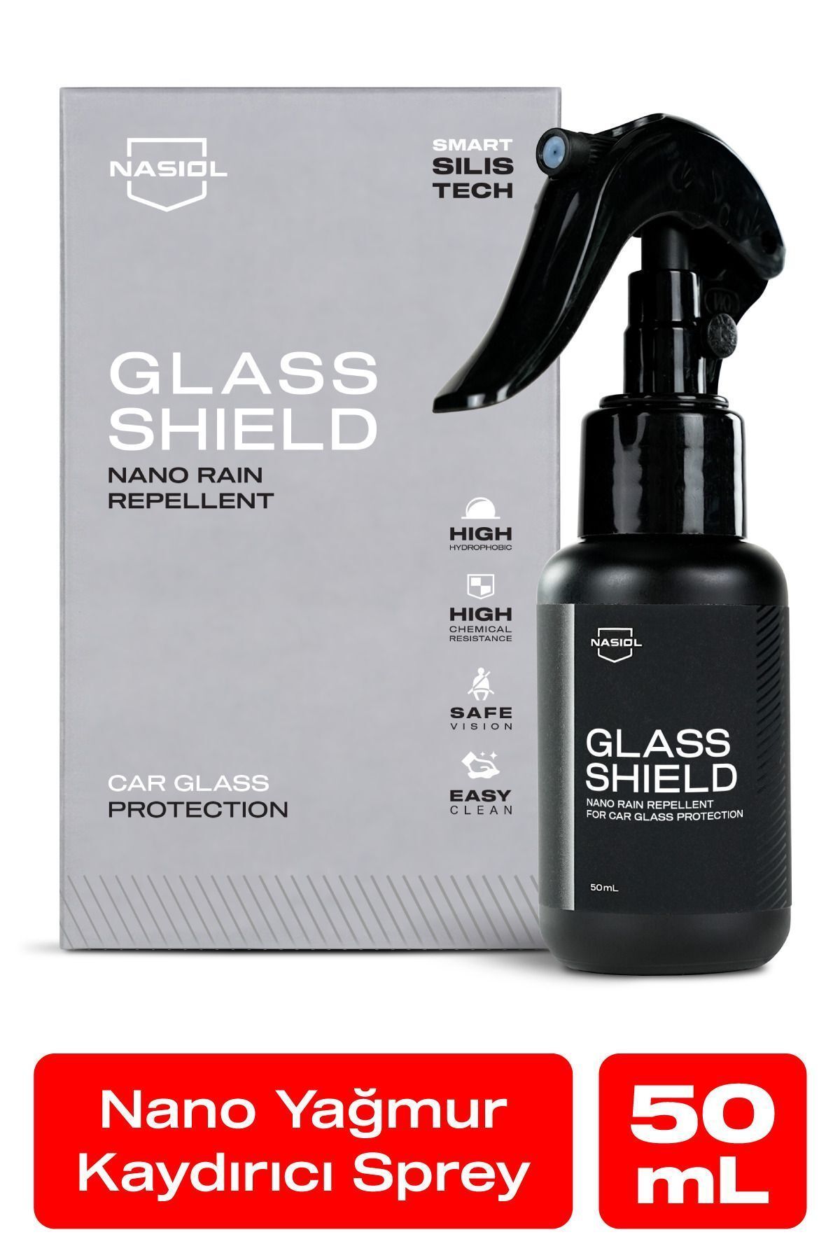 Glasshield Nano Yağmur Kaydırıcı-Cam Yüzey Seramik Kaplama Spreyi-2 Yıl Dayanım-50ml-Su İtici