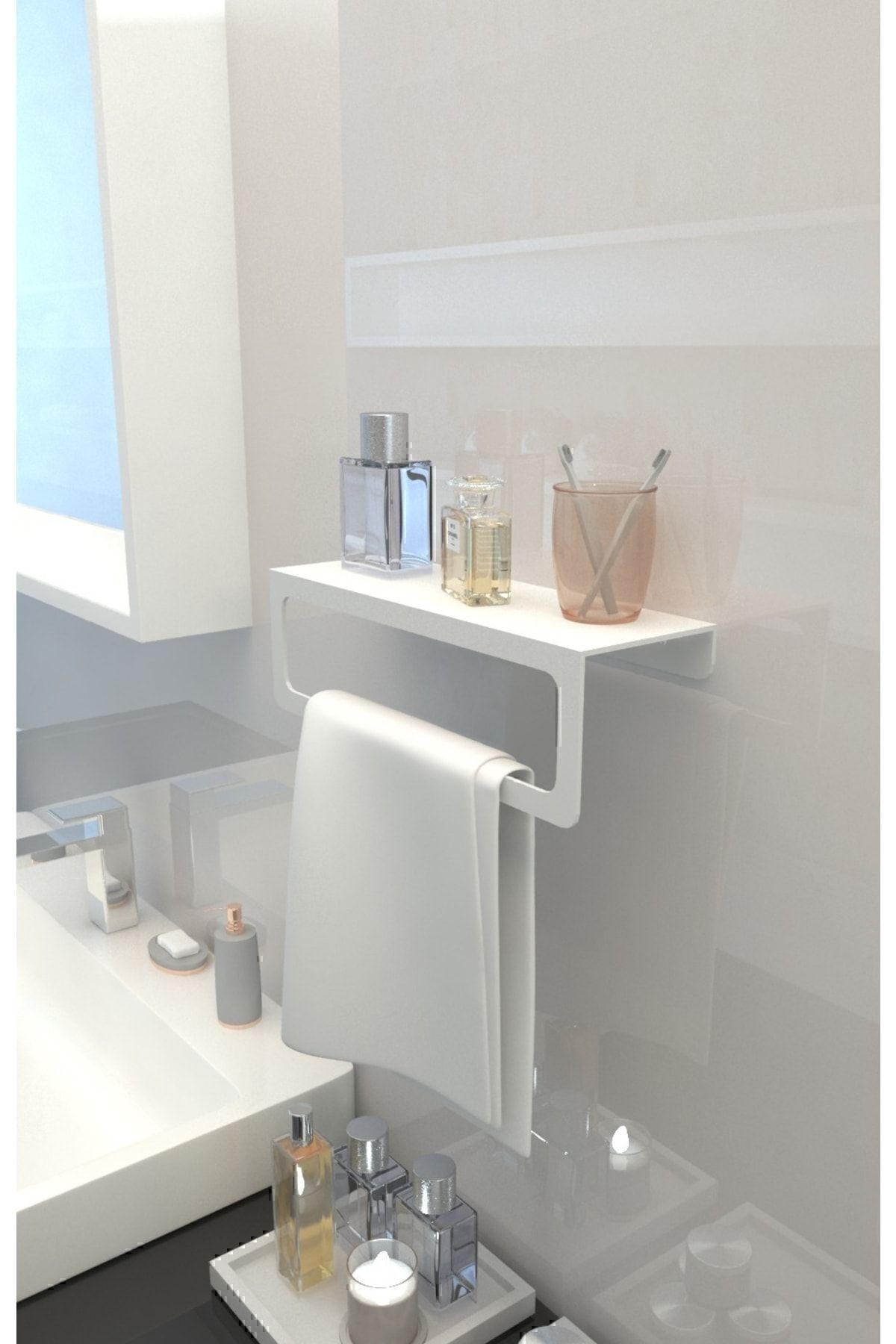 Havlu Tutacağı, Raf Metal Havlu Askısı Mutfak Banyo Raflı Havluluk, Metal Raflı Havluluk, Beyaz