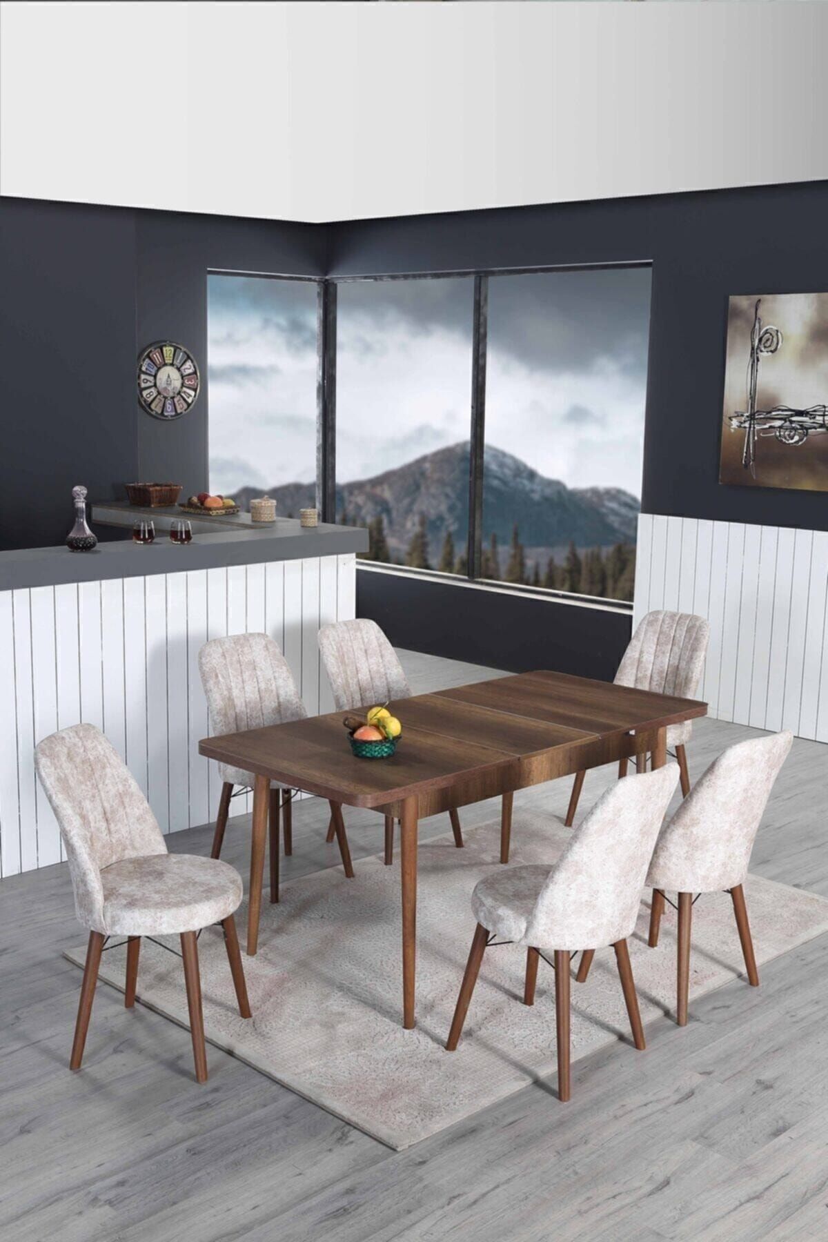 6 Kişilik Açılır Masa Sandalye Takımı Mutfak Masası Takımı Salon Masası Yemek Masası Masa Takımı