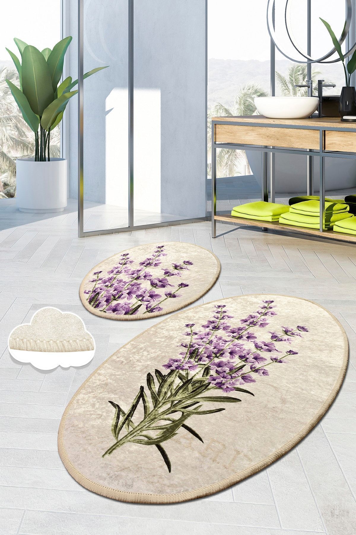 Lavender 2'li Set Klozet Takımı Banyo Paspas Seti Halısı Yıkanabilir Djtbanyo