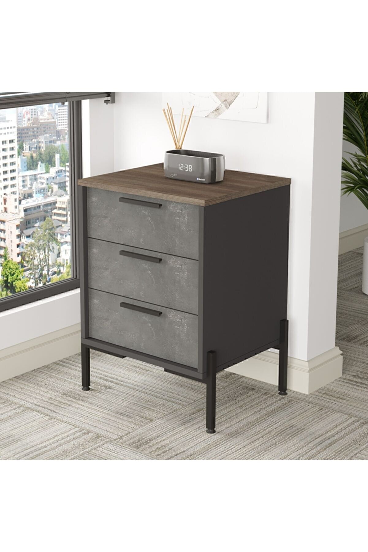 Vista C Ofis Keson Metal Ayaklı Kahve-beton-antrasit Vs3-cga