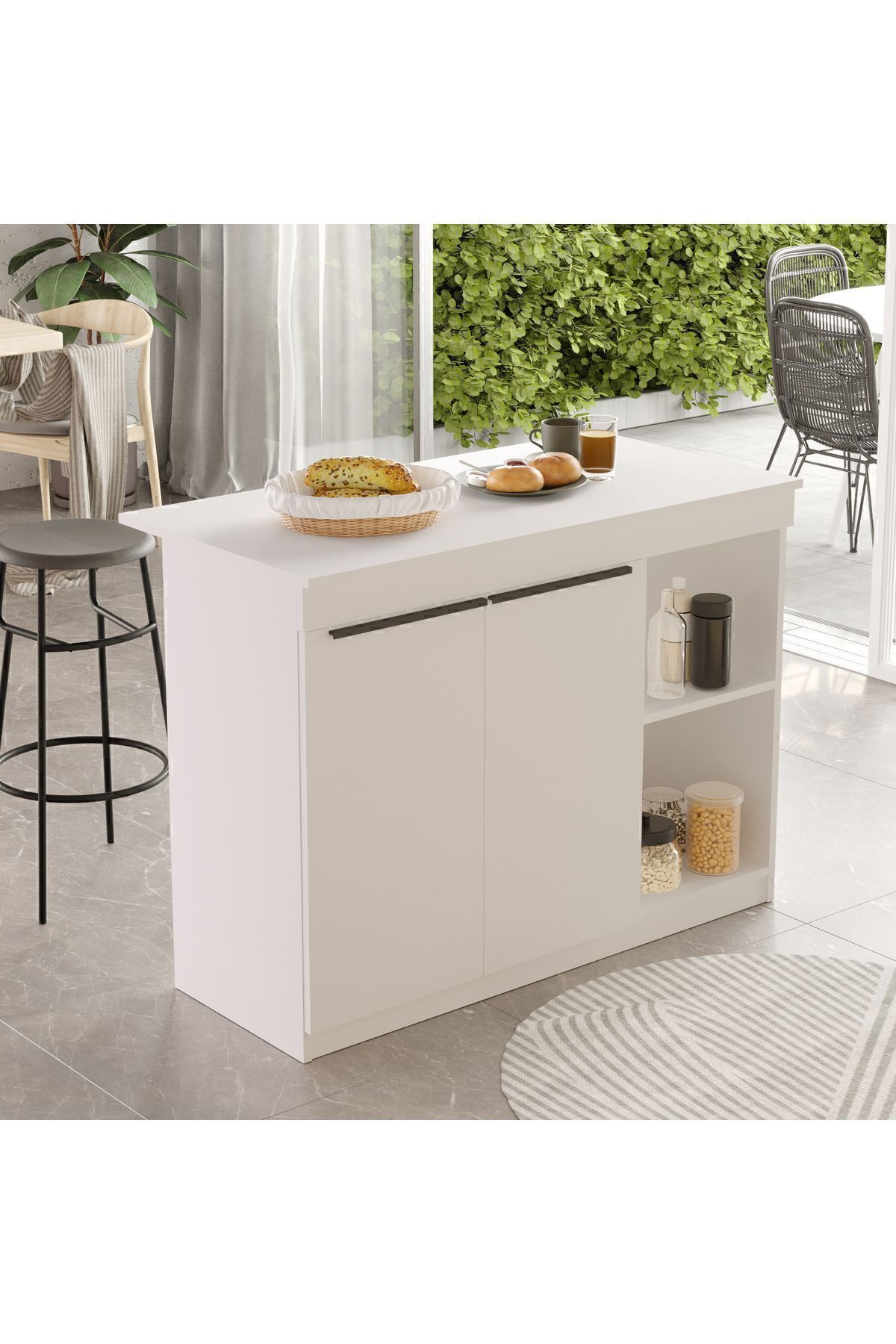 Orren Ada Mutfak Yemek Masası 2 Kapaklı 120cm Beyaz OR2-W