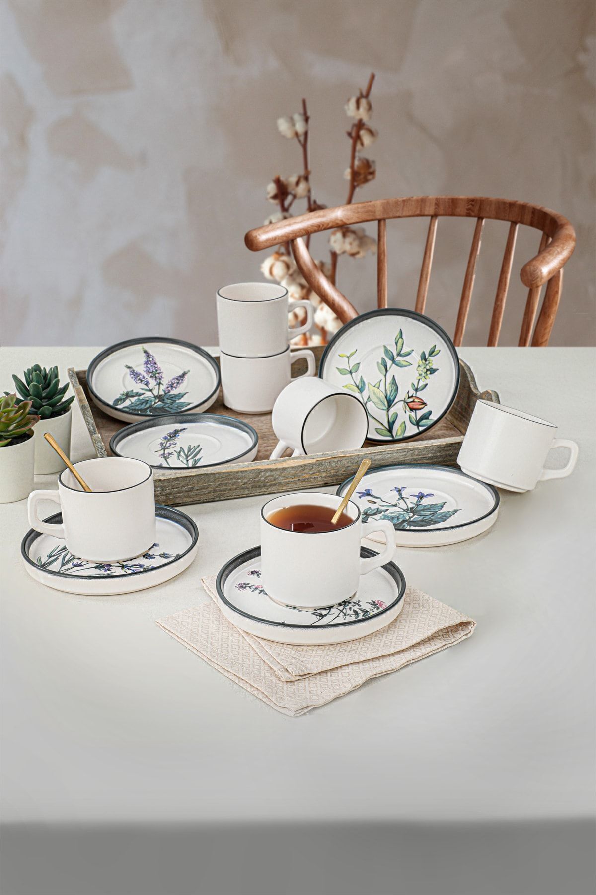 Çiçek Bahçesi Stackable Çay Takımı 12 Parça 6 Kişilik-18938-39-40-41-42-43