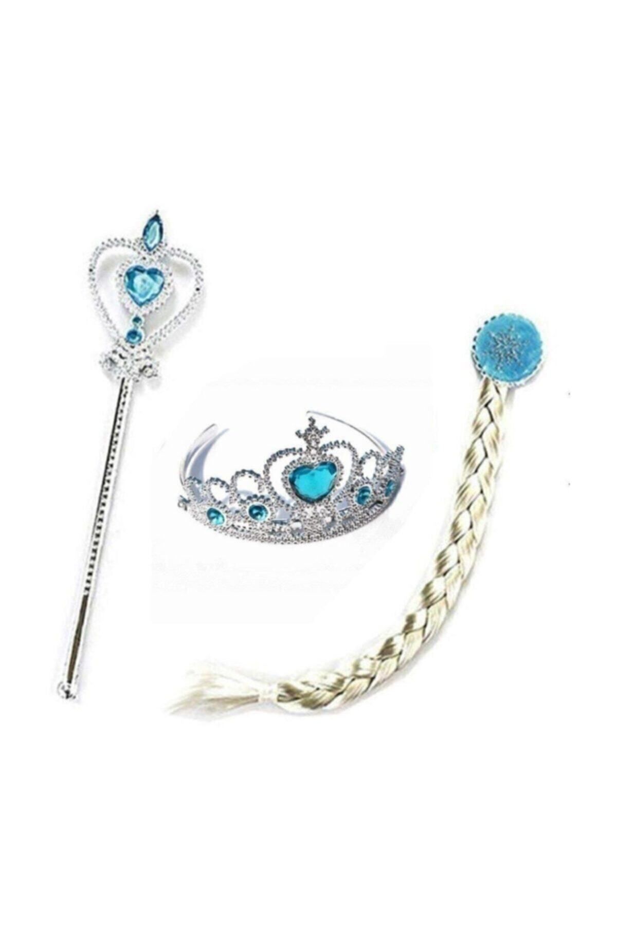 Çocuk Karlar Ülkesi Frozen Elsa Anna Sihirli Asa Saç Ve Taç Seti