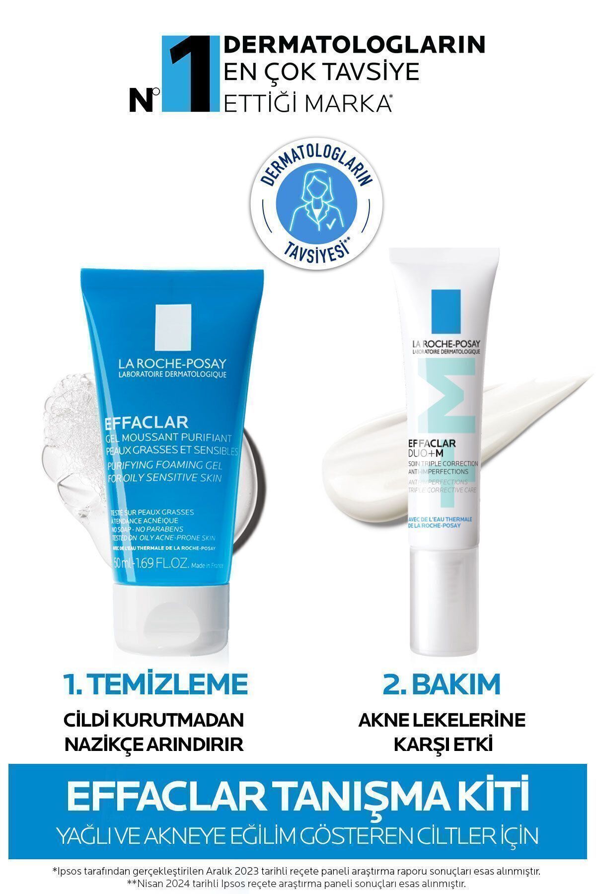 Yağlı/Akneye Eğilimli Ciltler İçin  Tanışma Cilt Bakım Seti:Effaclar Yüz Yıkama Jel & Effaclar DuoM+