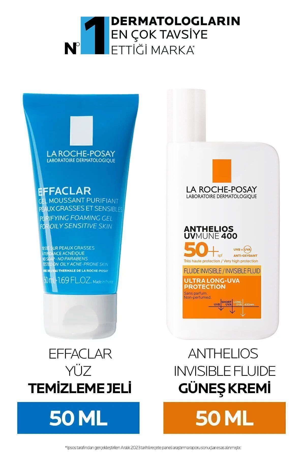Yüz Cilt Bakım Seti: Anthelios Uvmune Fluid Güneş Kremi SPF50+& Effaclar Yüz Temizleme Jeli