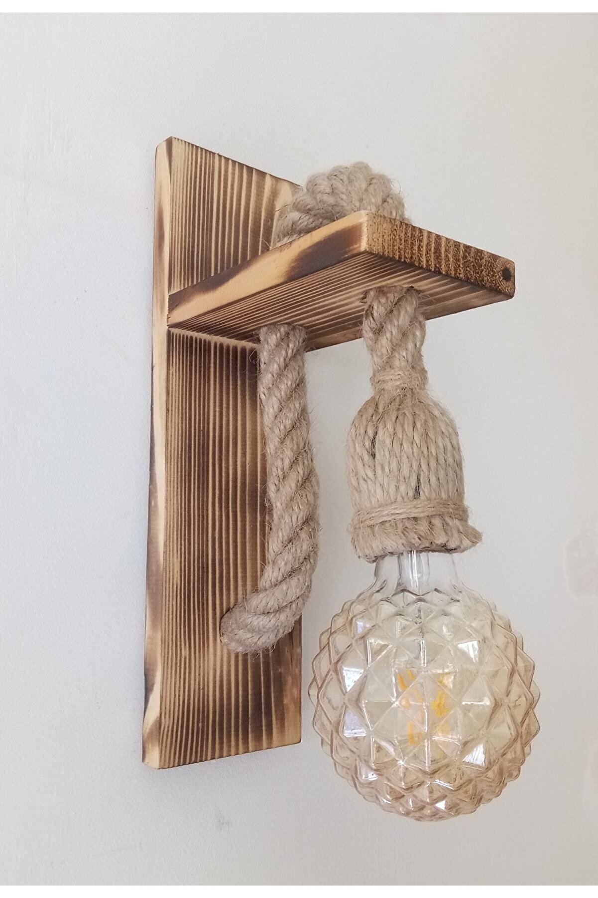 Vintage  Dekoratif Ahşap Halatlı Sarkıt  Ampül