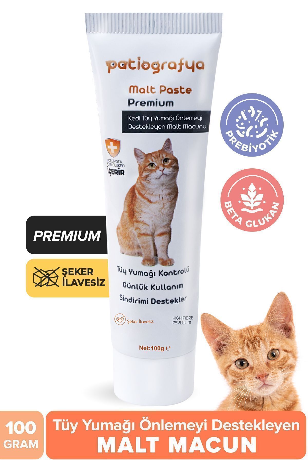 Premium Malt Paste 100.gr Kedi Tüy Yumağı Ve Kusma Önlemeyi Destekleyen Malt Macun