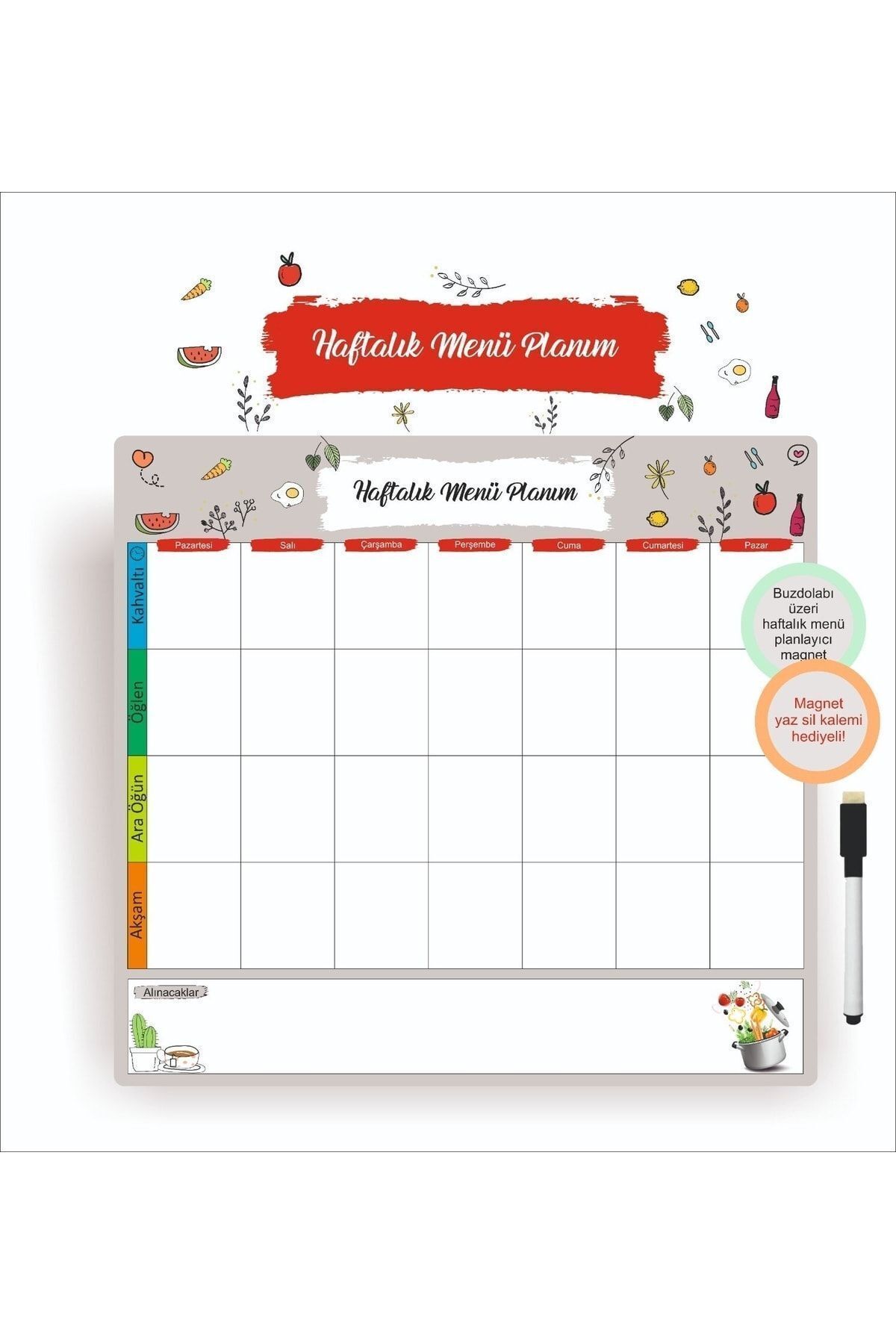 Haftalık Menü Planlayıcı Magnet 33x31 Cm Haftalık Planlayıcı