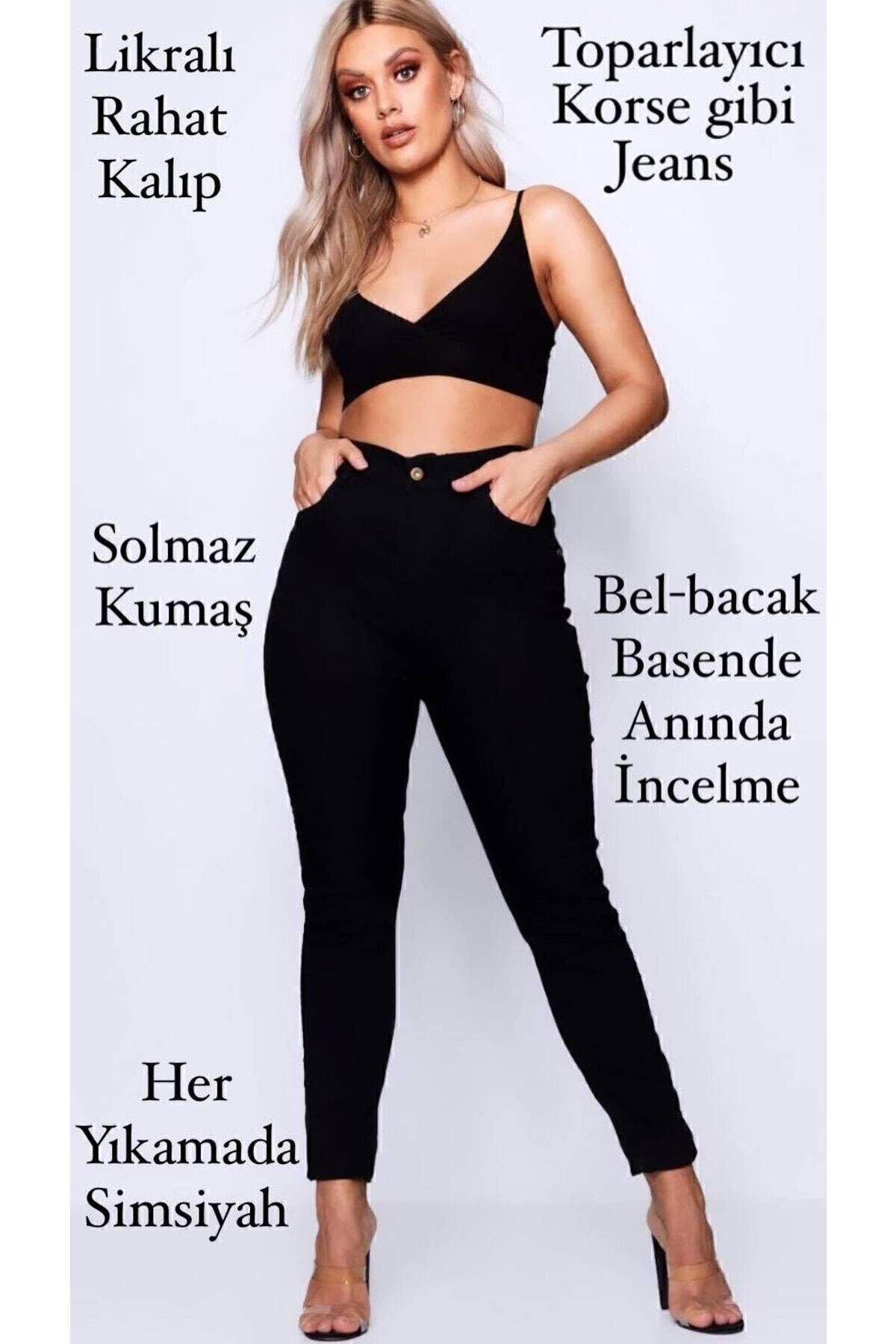 Sinemstyle Büyük Beden Likralı Siyah Toparlayıcı Kot Pantolon