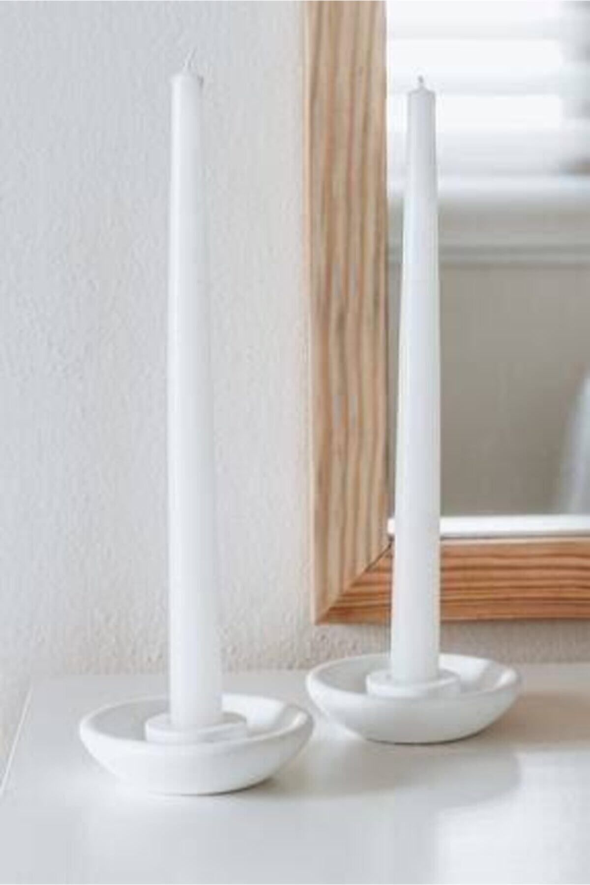 Sağlam Tall Beton 2'li Şamdan Mumluk Takım Set Beyaz