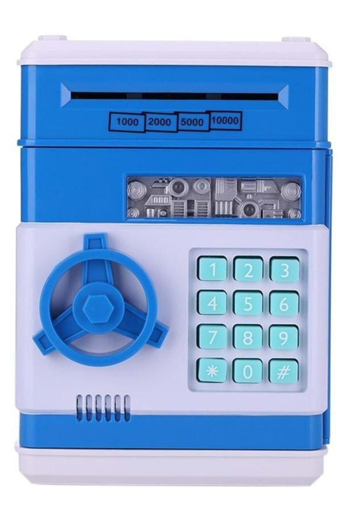 Elektronik Işıklı Sesli Şifreli Kasa Otomatik Kağıt Para Alan Kasa Atm Şifreli Pilli Kumbara Mavi