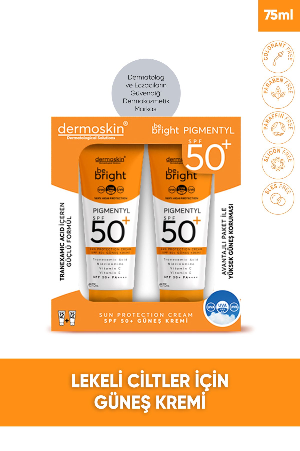 2'li Be Bright Pigmentyl SPF 50+ | UVA & UVB Koruyucu | Leke Karşıtı Güneş Kremi | 75+75 ml