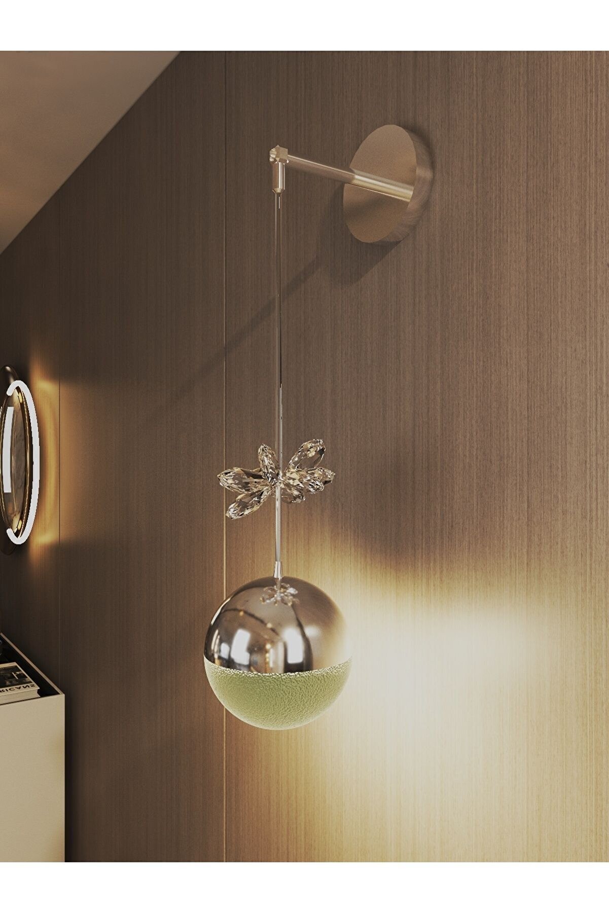 EVA Pilli Altın Rengi Yaprak Desenli Yuvarlak Ampulsüz Enerji Tasarruflu Led Aplik