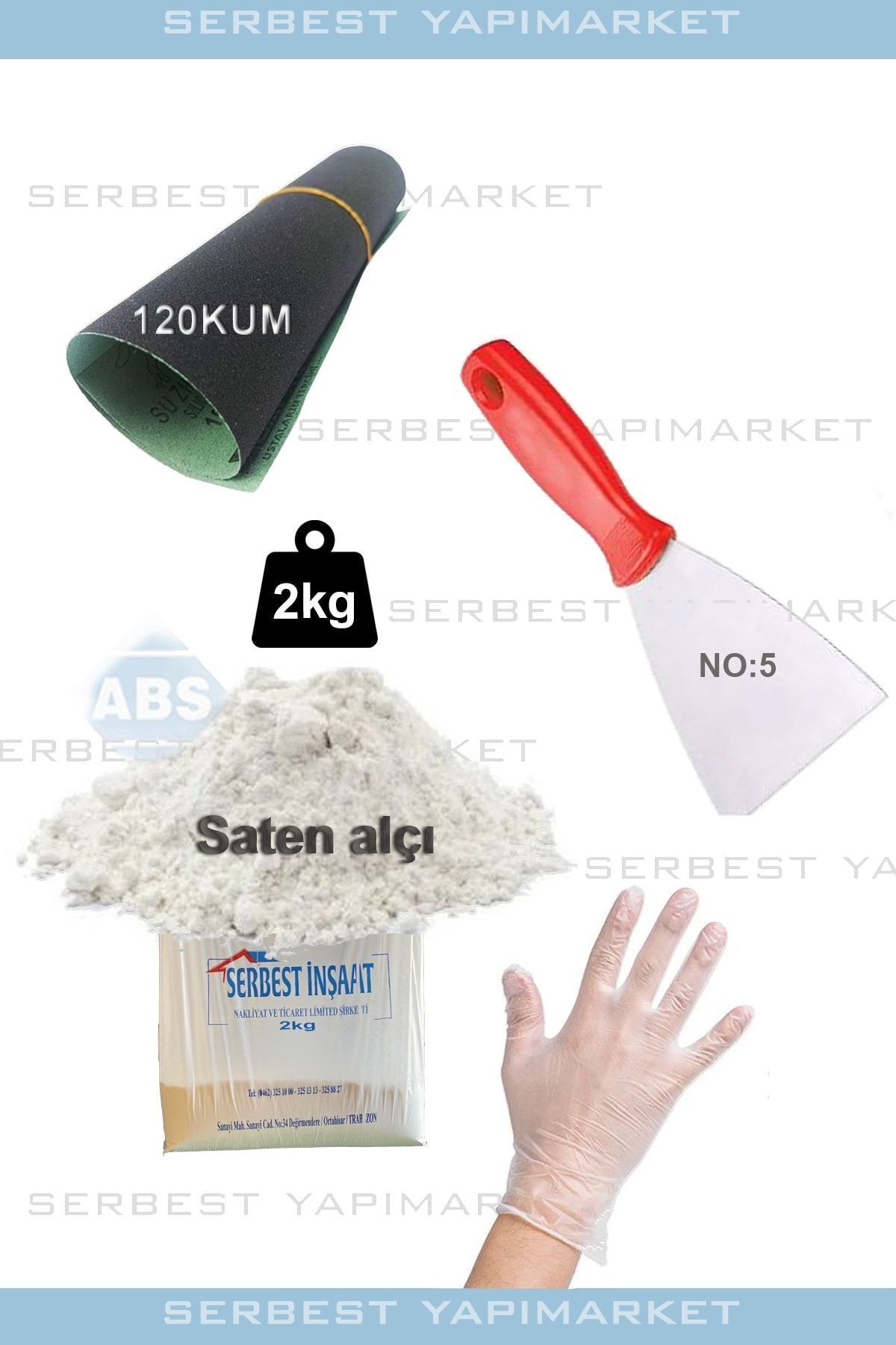 Topalakticaret- Saten Alçı 2 Kg Saten Alçı Spatula Eldiven