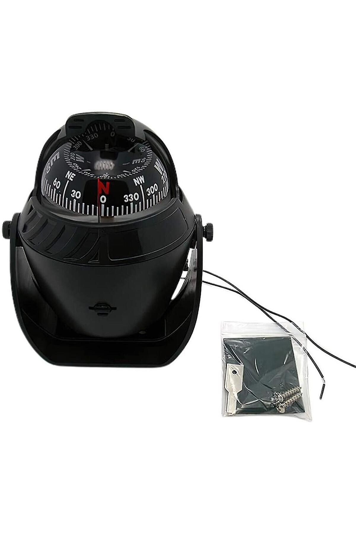Işıklı Pusula. Tekne Pusulası. Siyah. 14cm