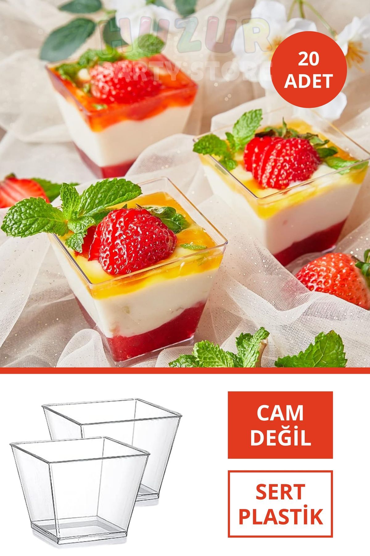 Sunum Kasesi 20 Adet Magnolya Dondurma Puding Tatlı Meze Salata Cup Kabı Sert Plastik Mika Sunumluk